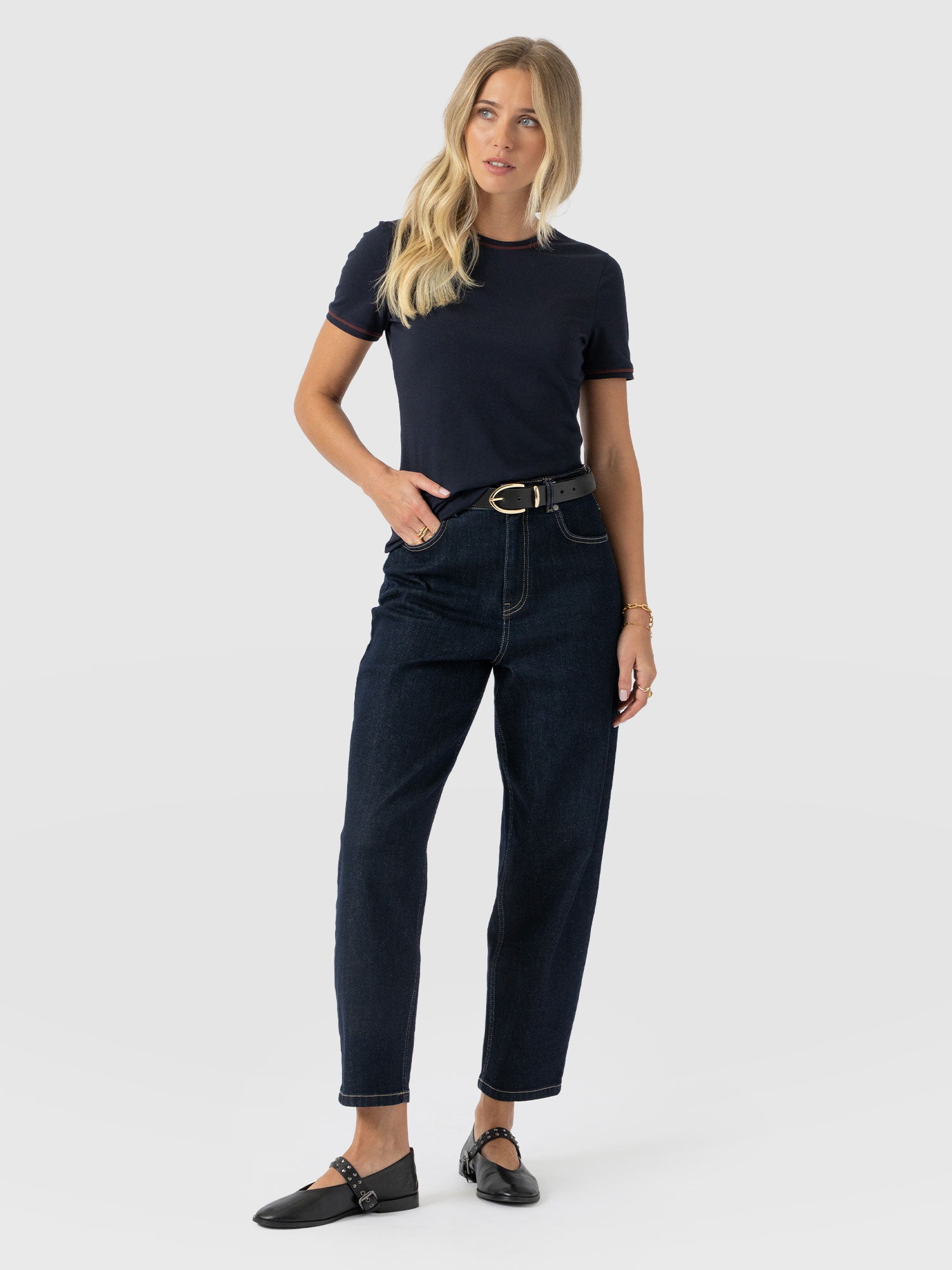 Ellen Piping Tee - Navy - Women's T-shirts | Saint + Sofia® USA