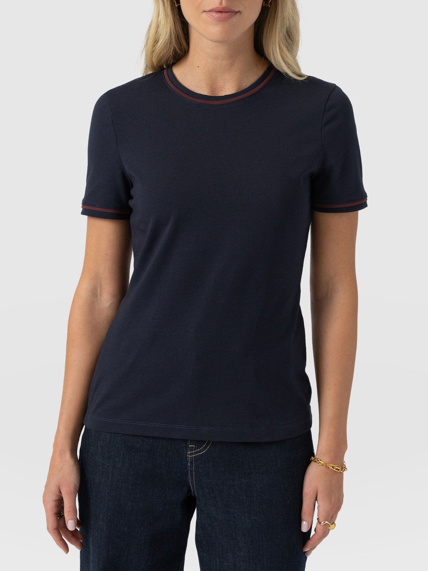 Ellen Piping Tee - Navy - Women's T-shirts | Saint + Sofia® USA