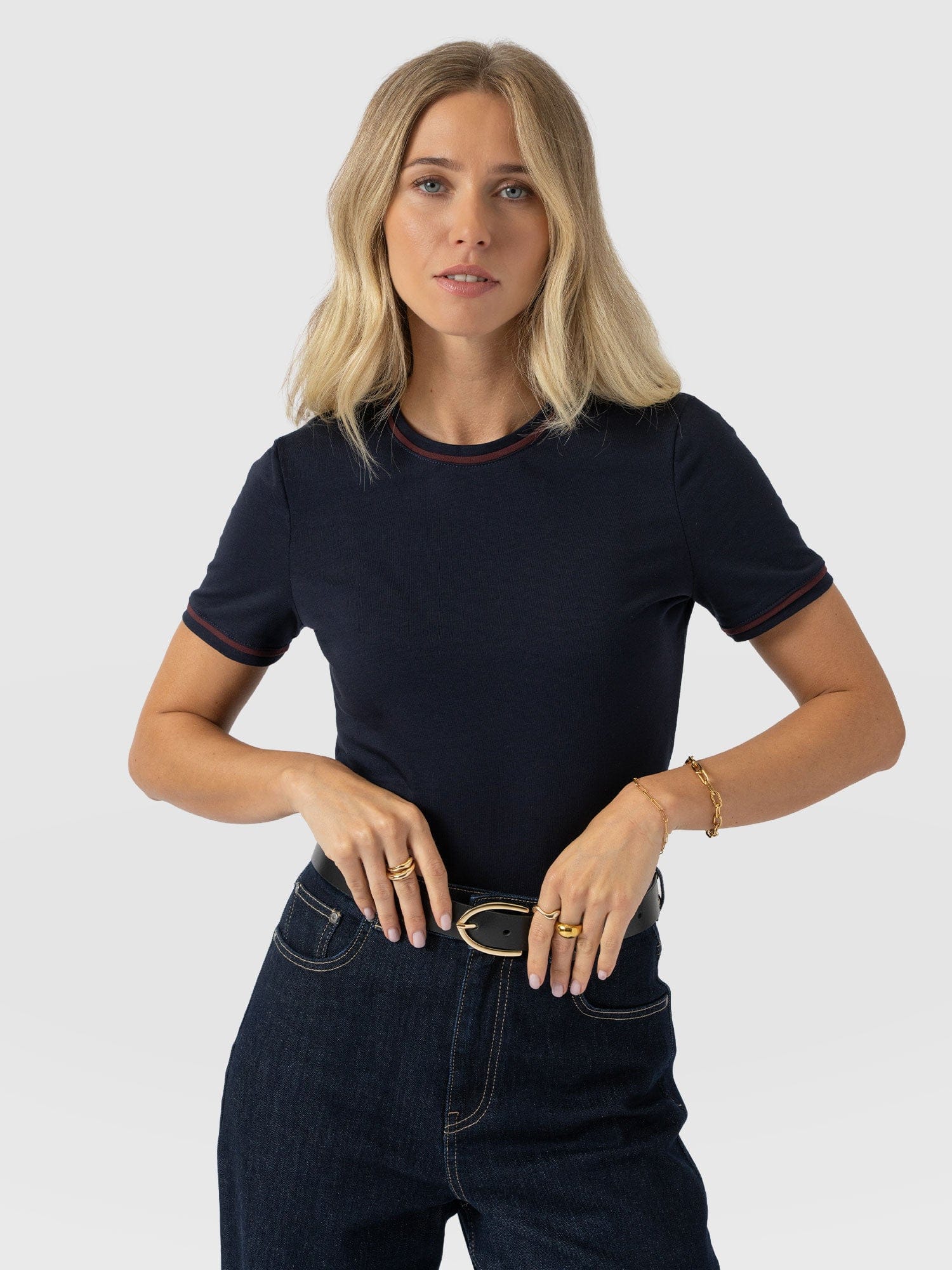Ellen Piping Tee - Navy - Women's T-shirts | Saint + Sofia® USA