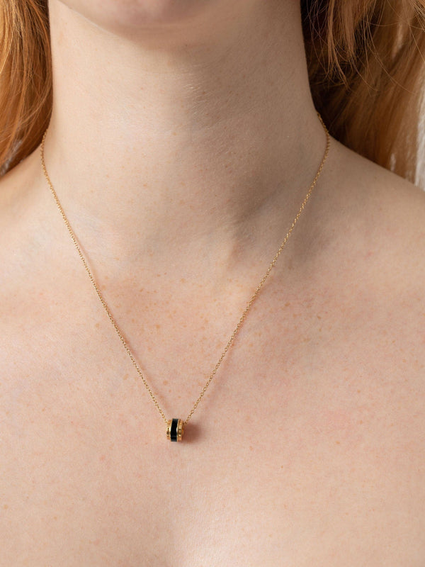 Enamel Stripe Charm Necklace Gold and Black - Women's Jewellery | Saint + Sofia® UK