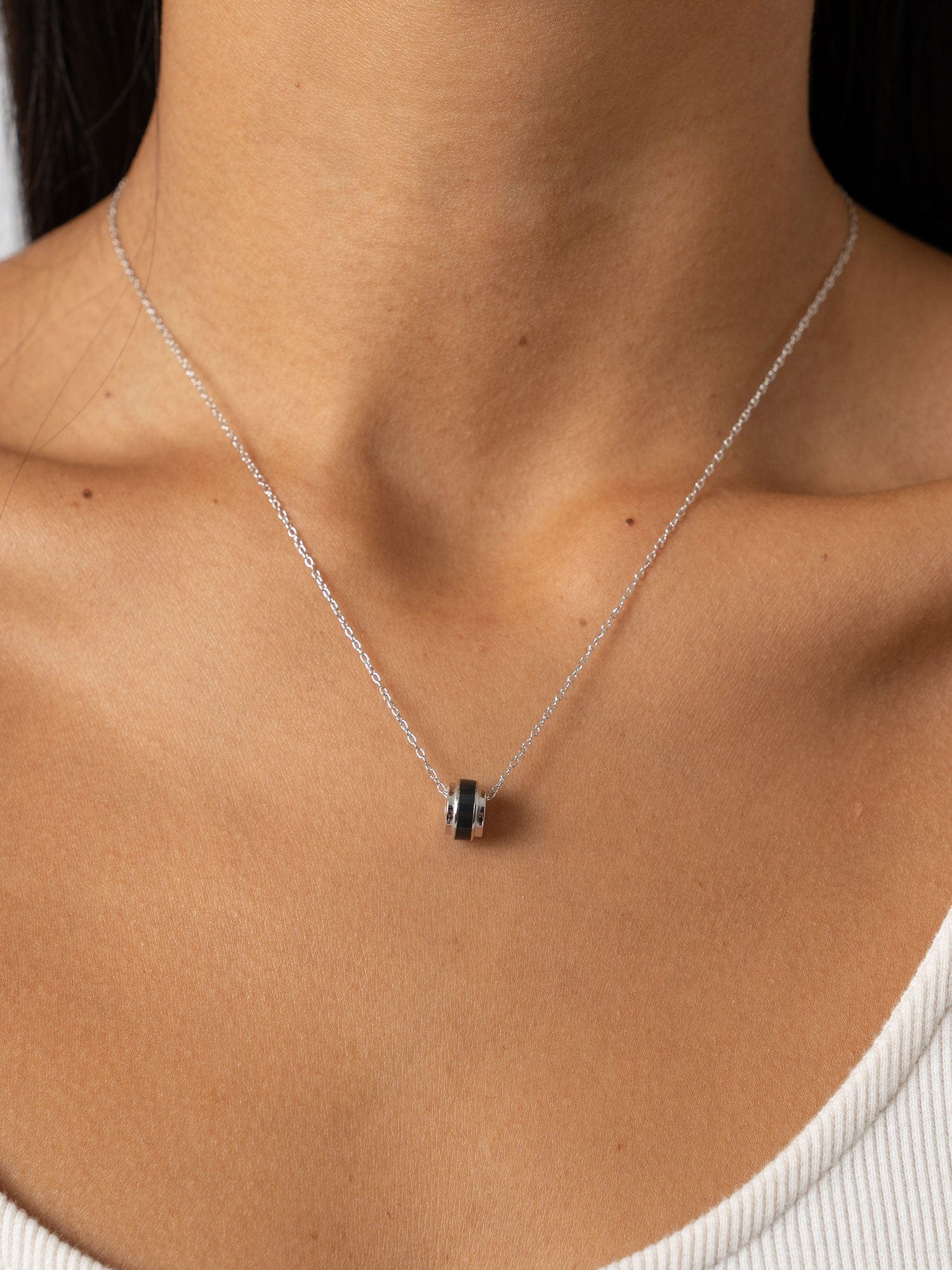 Enamel Stripe Charm Necklace Gold and Black - Women's Jewellery | Saint + Sofia® UK