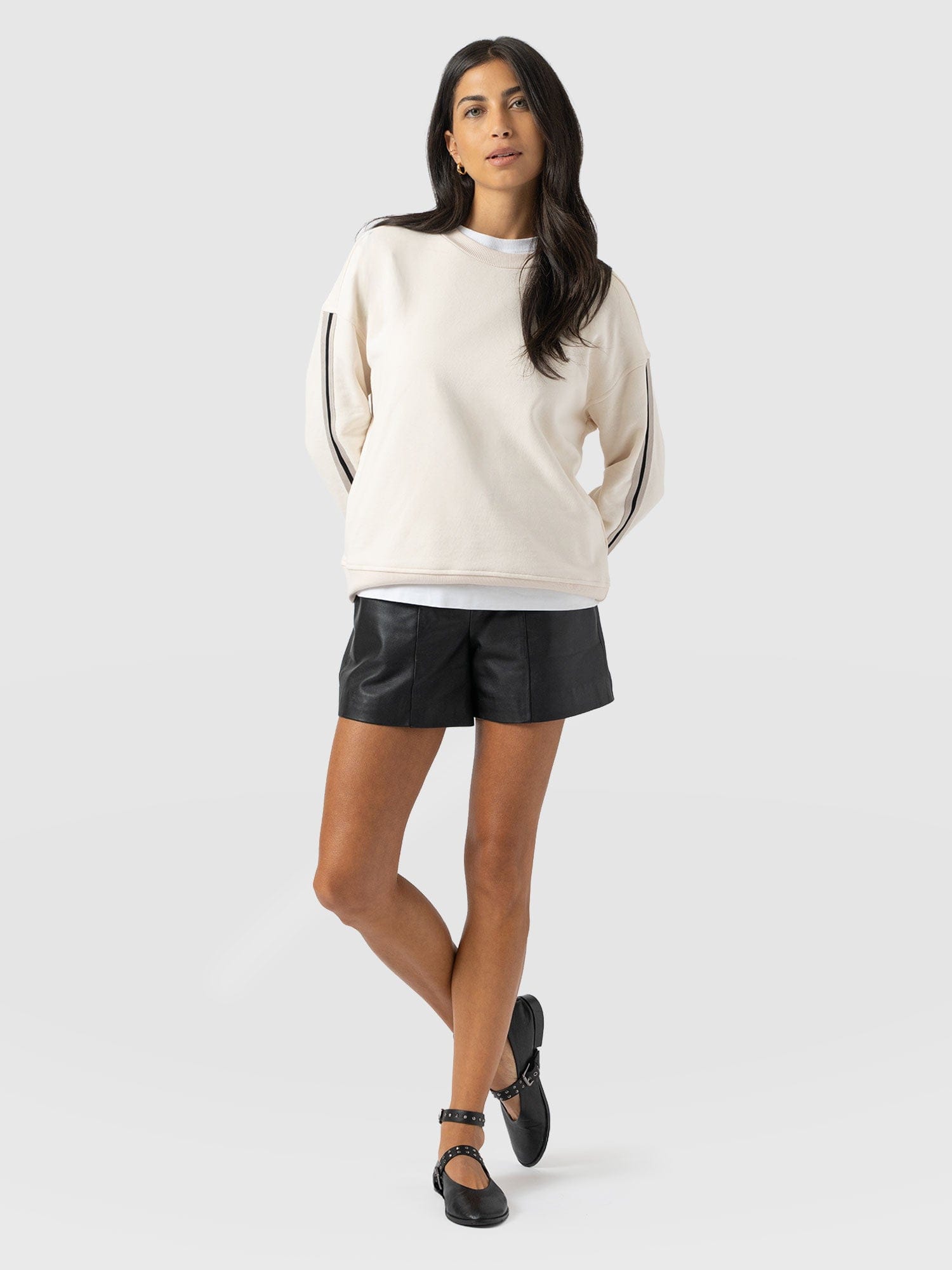 Victory Sweatshirt - Cream - Black Stripe - Women's Sweaters | Saint and Sofia® USA
