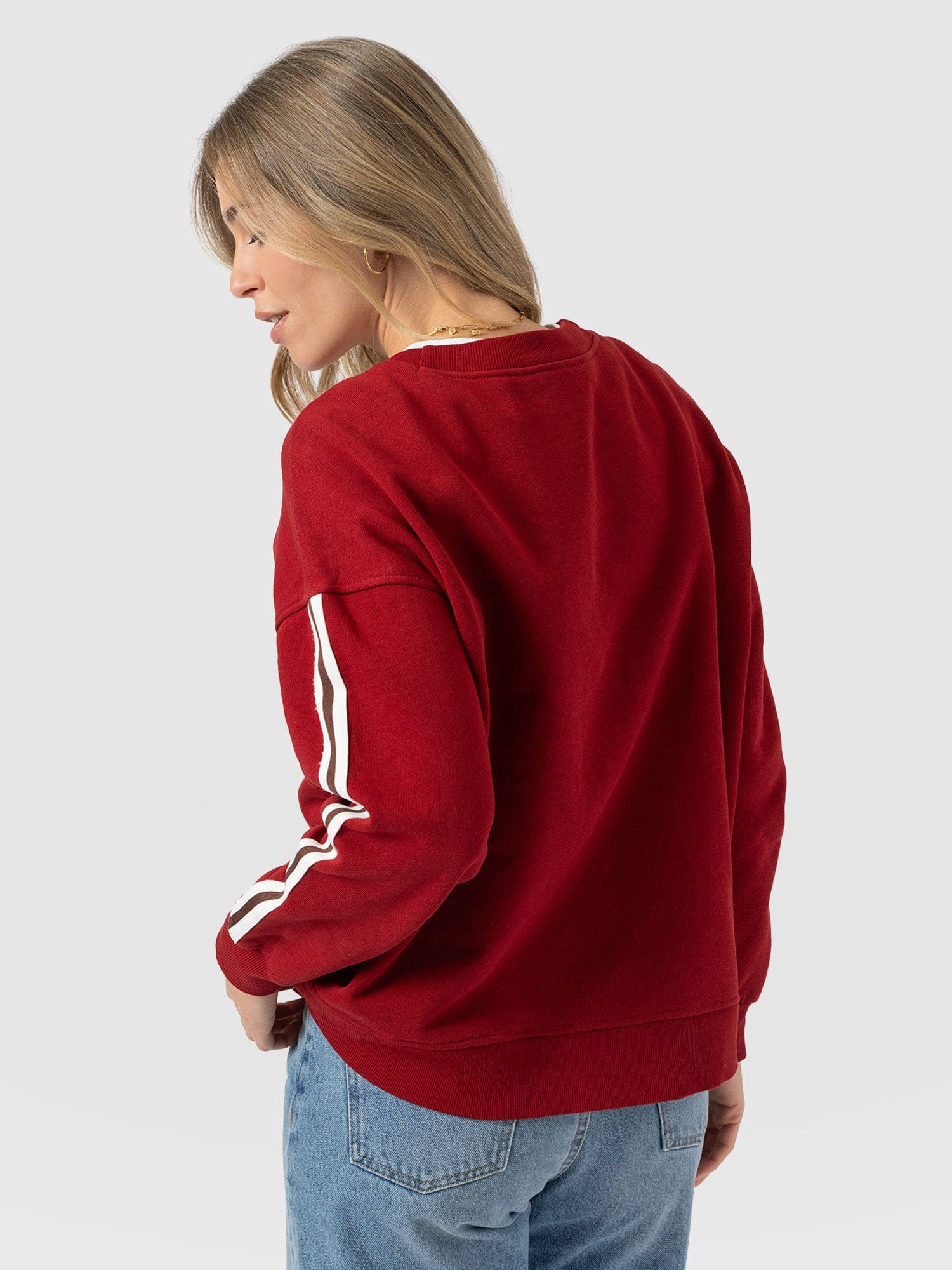 Victory Sweatshirt - Red - Brown Stripe - Women's Sweaters | Saint + Sofia® USA