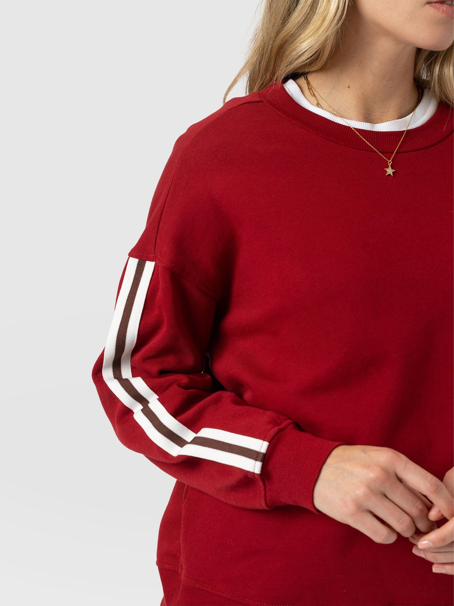 Victory Sweatshirt - Red - Brown Stripe - Women's Sweaters | Saint + Sofia® USA