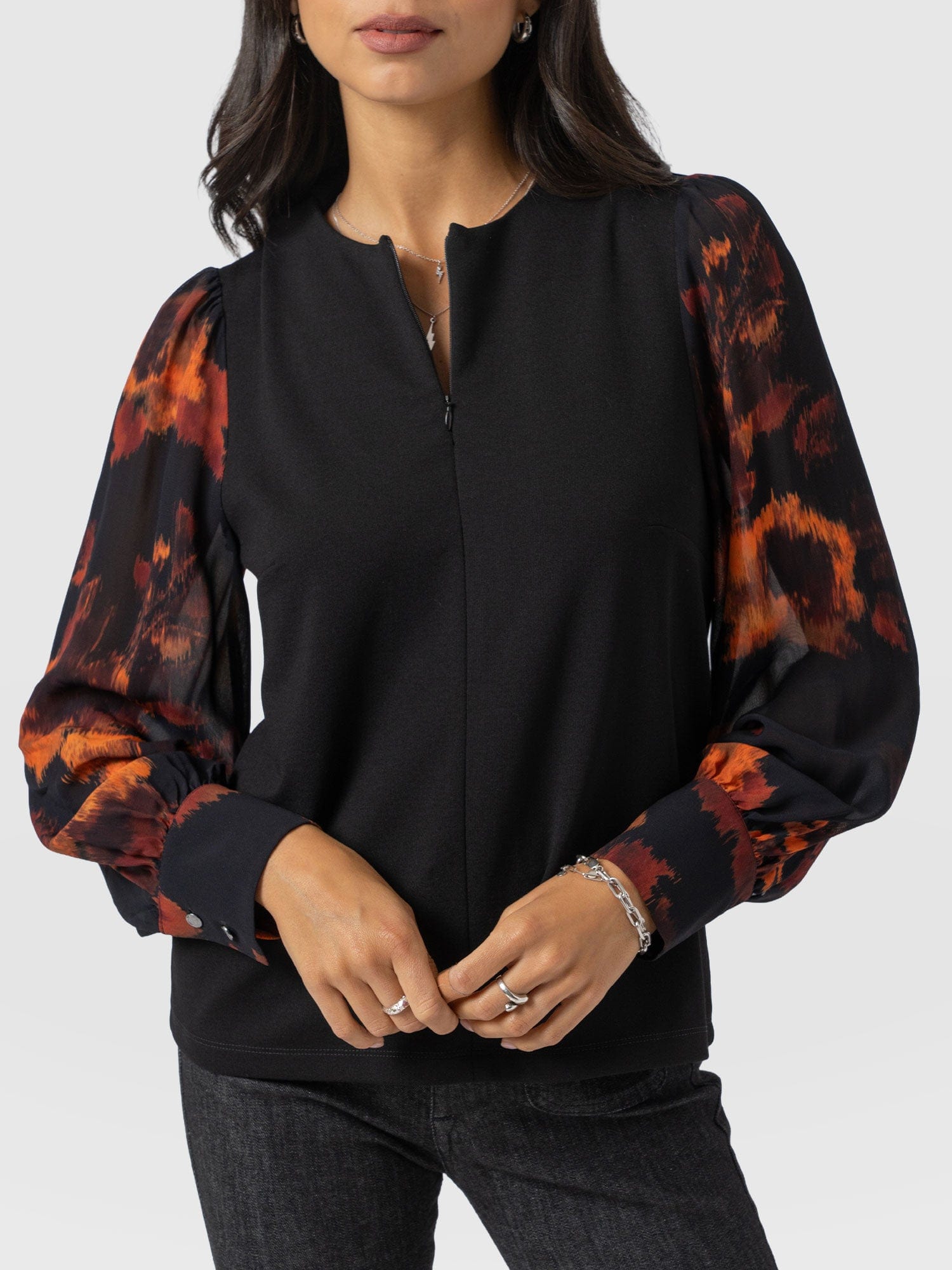 Esme Zip Up Top - Autumn Floral - Women's T-shirts | Saint + Sofia® USA