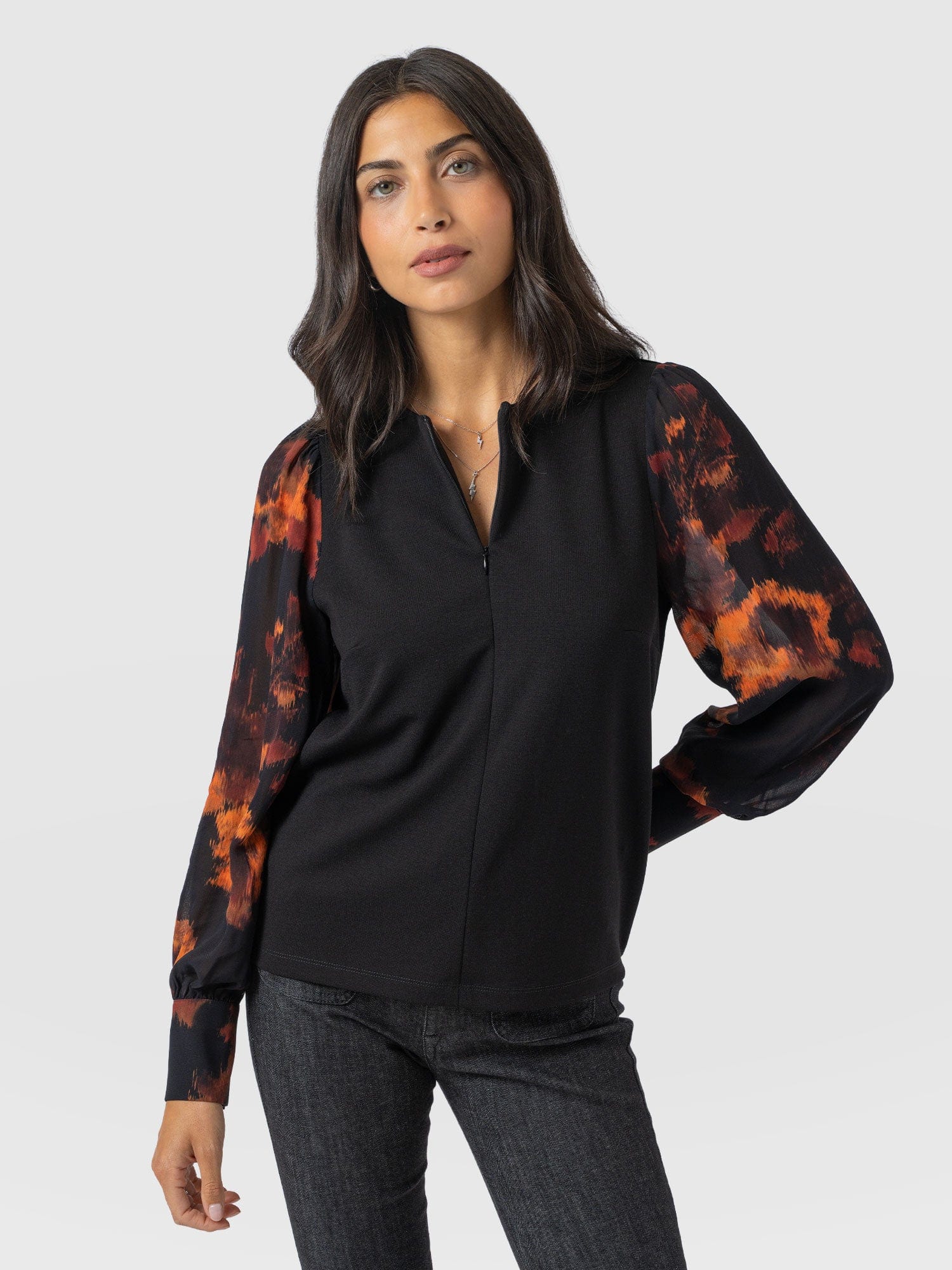 Esme Zip Up Top - Autumn Floral - Women's T-shirts | Saint + Sofia® USA