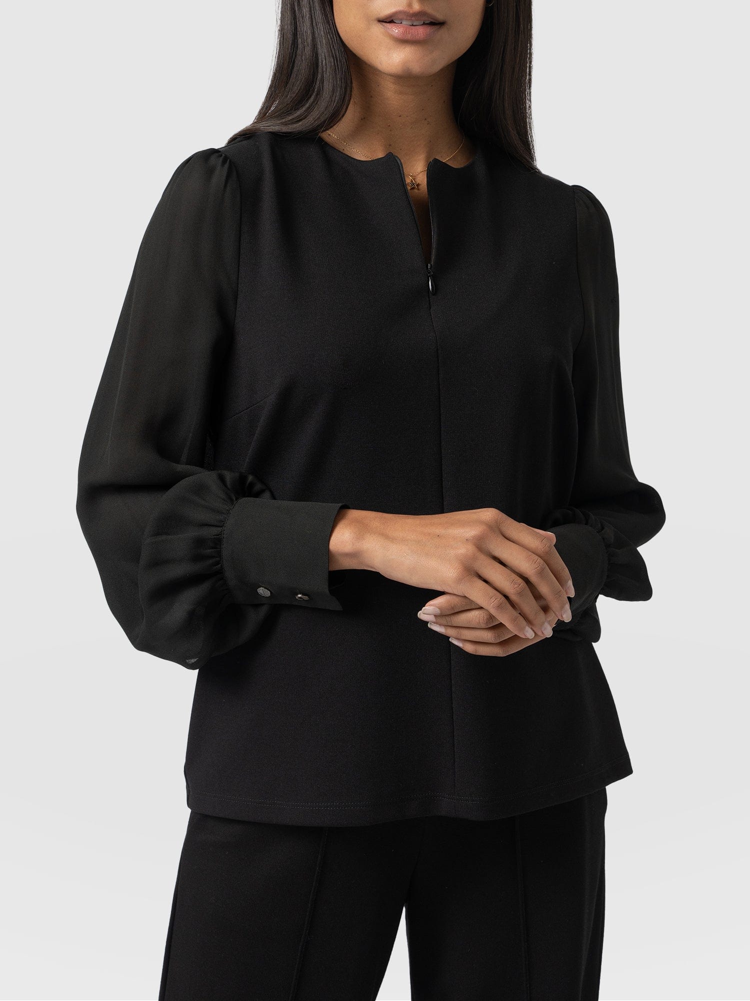 Esme Zip Up Top Black - Women's Tops | Saint + Sofia® USA