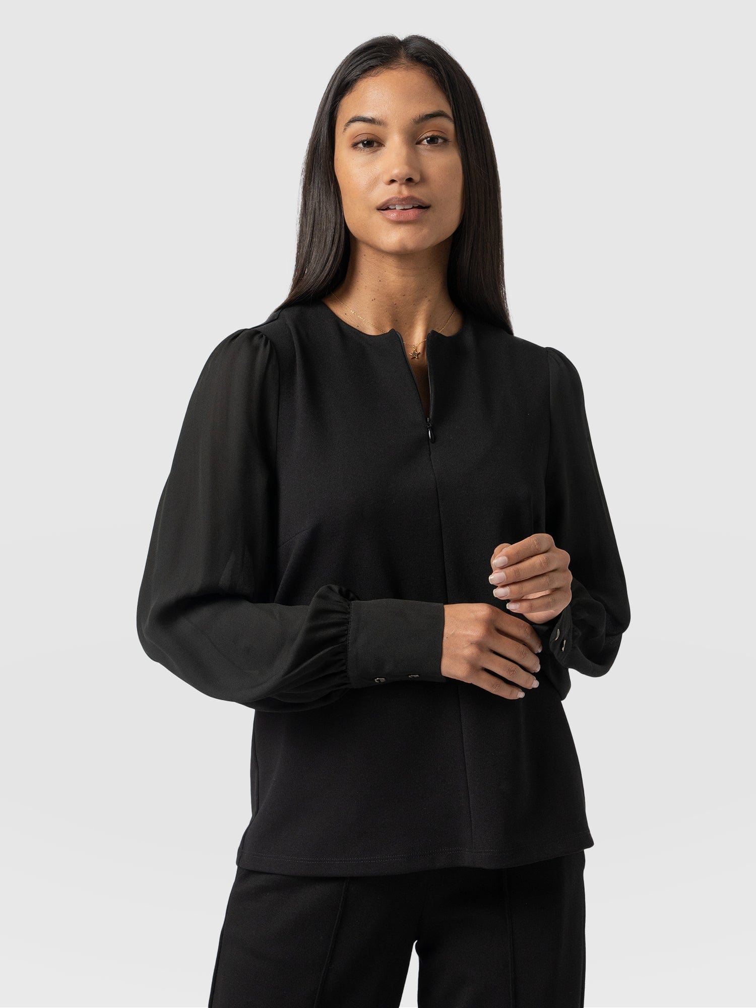 Esme Zip Up Top Black - Women's Tops | Saint + Sofia® USA