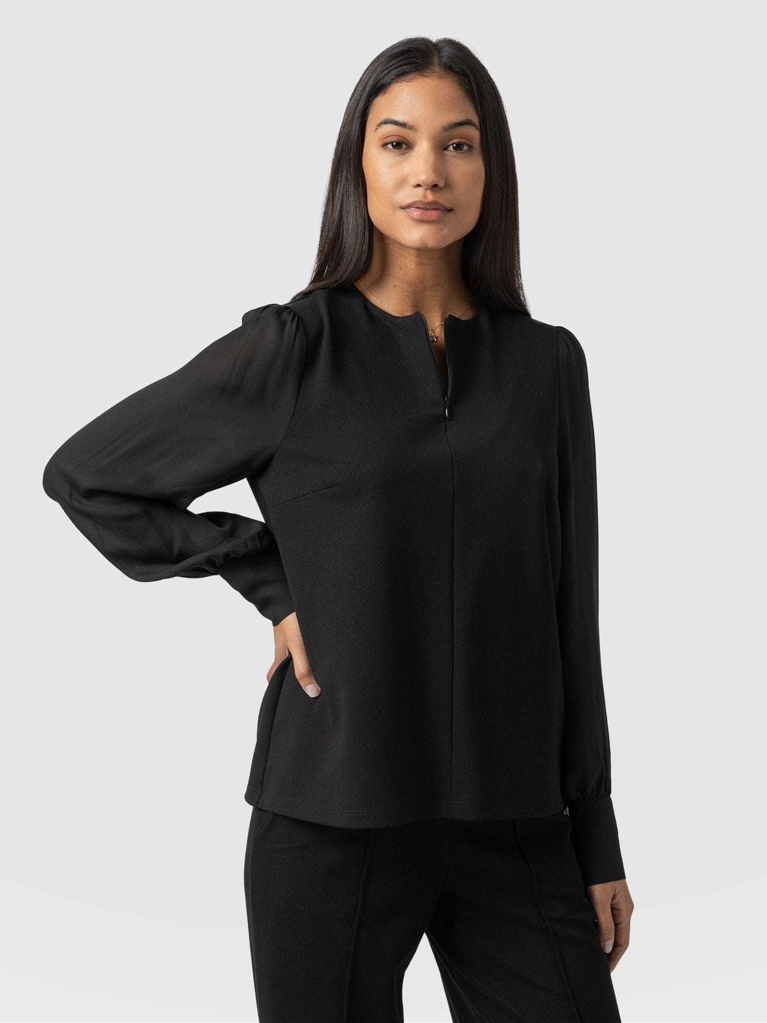 Esme Zip Up Top Black - Women's Tops | Saint + Sofia® USA