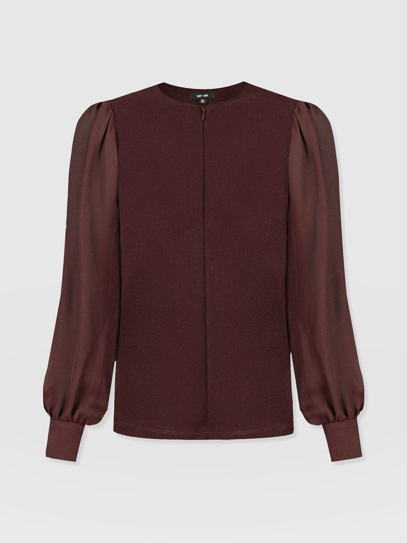 Esme Zip Up Top - Maroon - Women's T-shirts | Saint + Sofia® USA