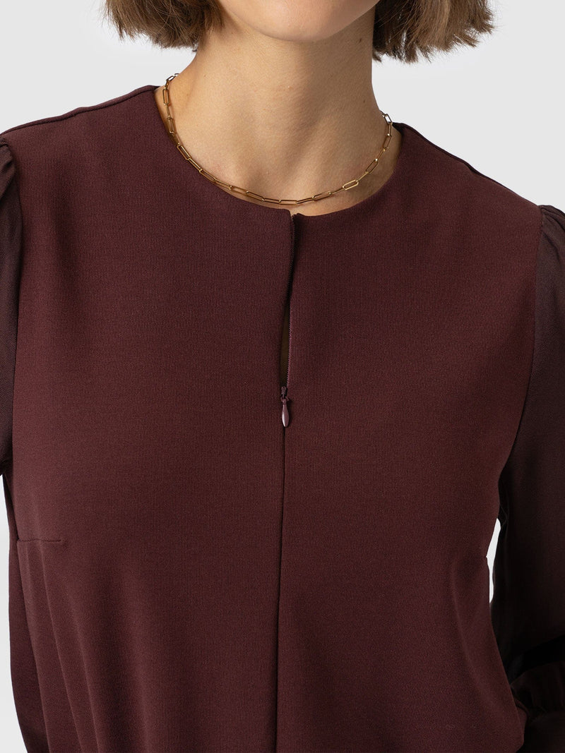 Esme Zip Up Top - Maroon - Women's T-shirts | Saint + Sofia® USA