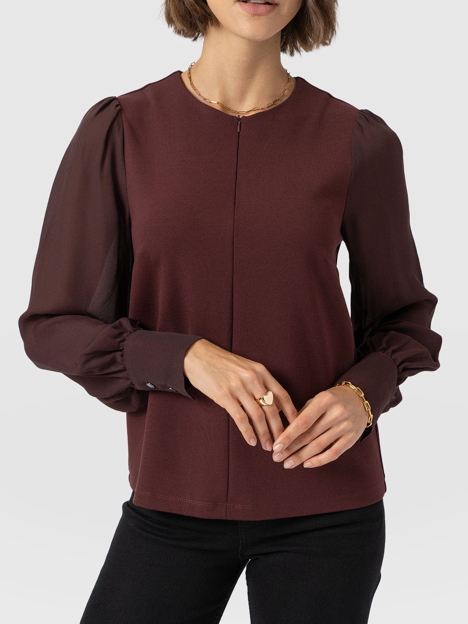 Esme Zip Up Top - Maroon - Women's T-shirts | Saint + Sofia® USA