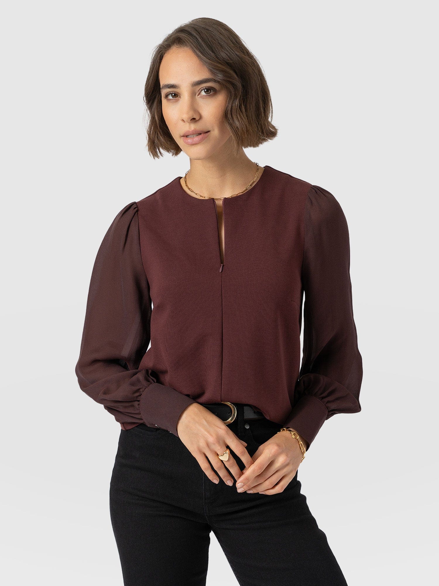 Esme Zip Up Top - Maroon - Women's T-shirts | Saint + Sofia® USA