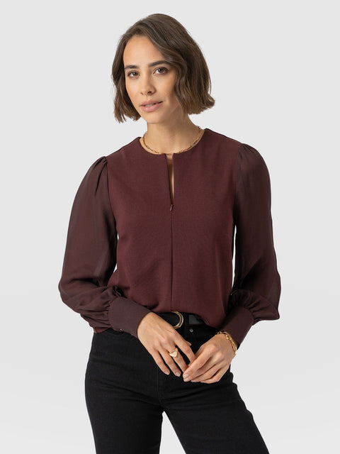 Esme Zip Up Top - Maroon - Women's T-shirts | Saint + Sofia® USA