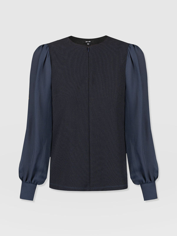 Esme Zip Up Top - Navy - Women's T-shirts | Saint + Sofia® USA