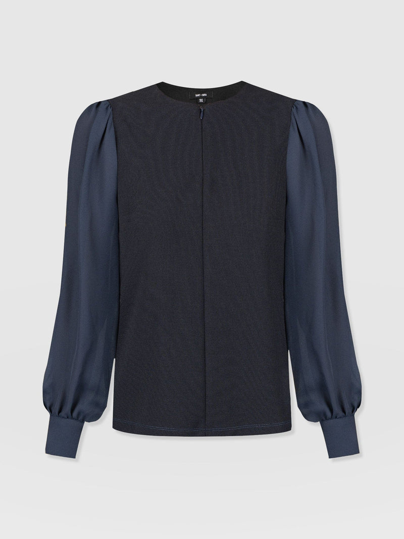 Esme Zip Up Top - Navy - Women's T-shirts | Saint + Sofia® USA