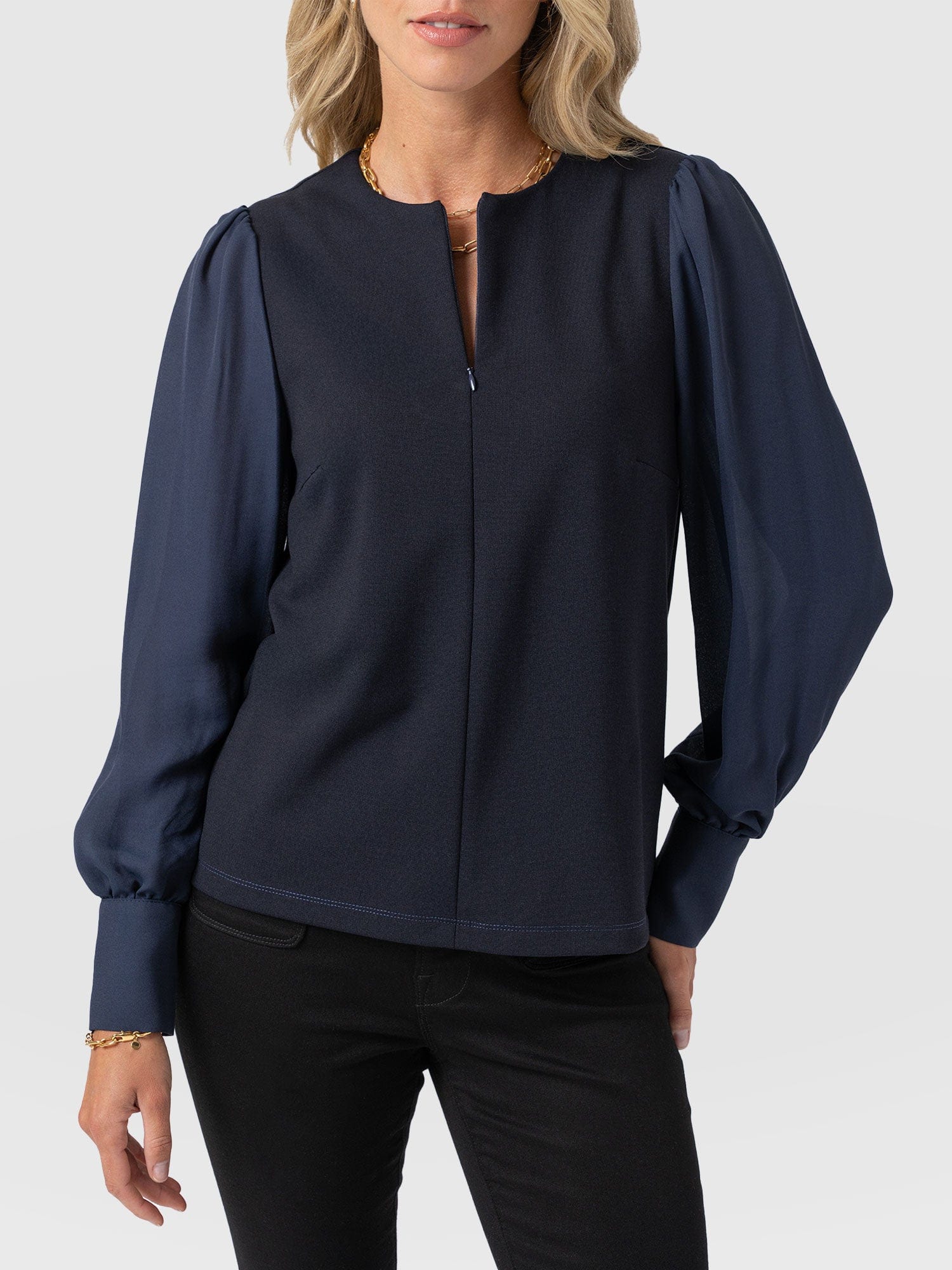 Esme Zip Up Top - Navy - Women's T-shirts | Saint + Sofia® USA