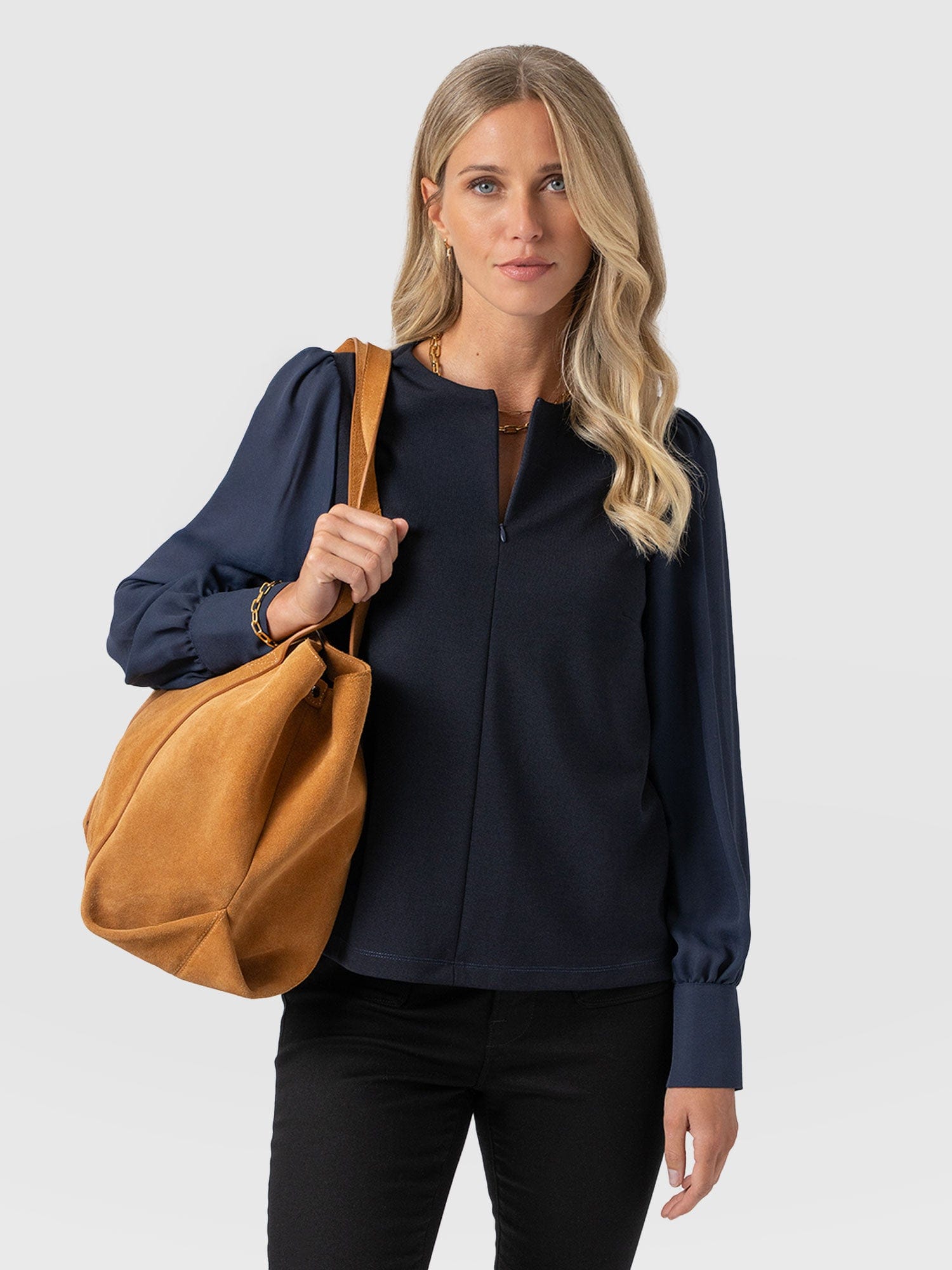 Esme Zip Up Top - Navy - Women's T-shirts | Saint + Sofia® USA