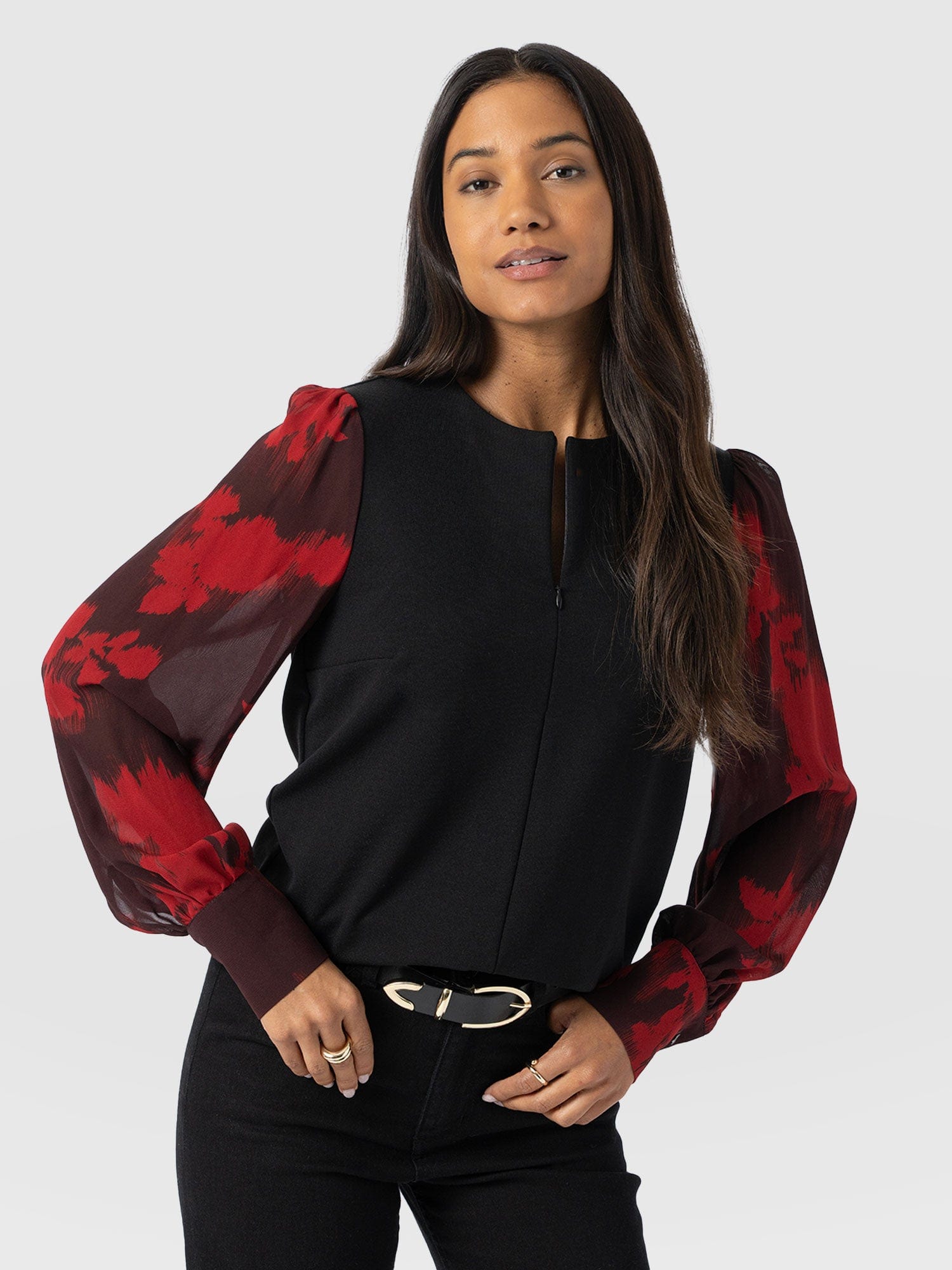 Esme Zip Up Top - Pink Fade Floral - Women's T-shirts | Saint and Sofia® USA