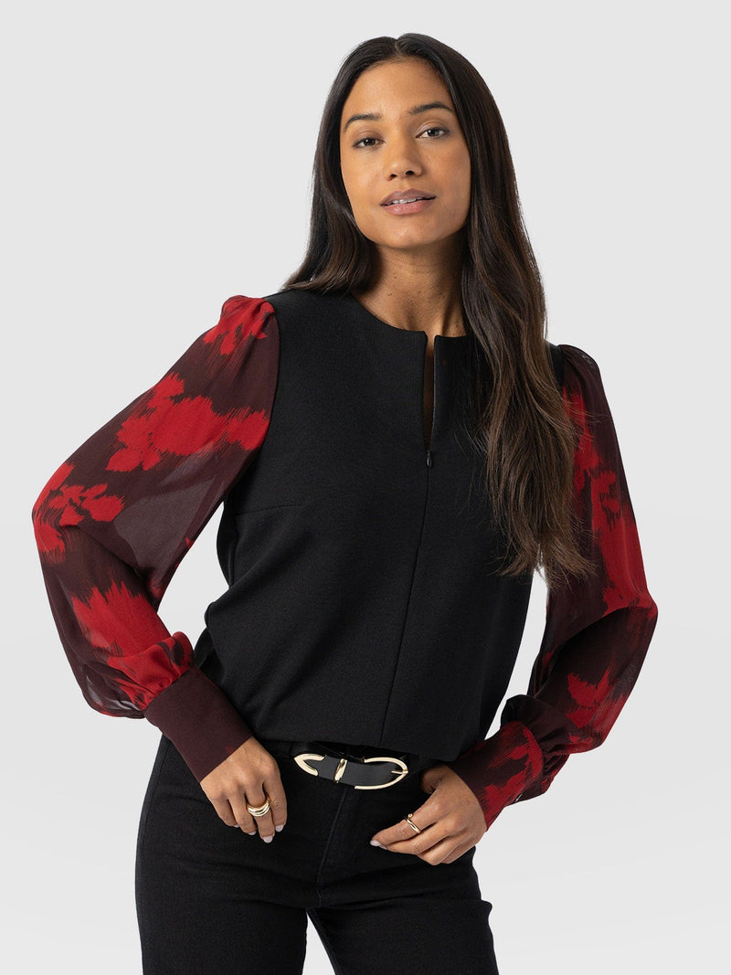 Esme Zip Up Top - Pink Fade Floral - Women's T-shirts | Saint + Sofia® USA