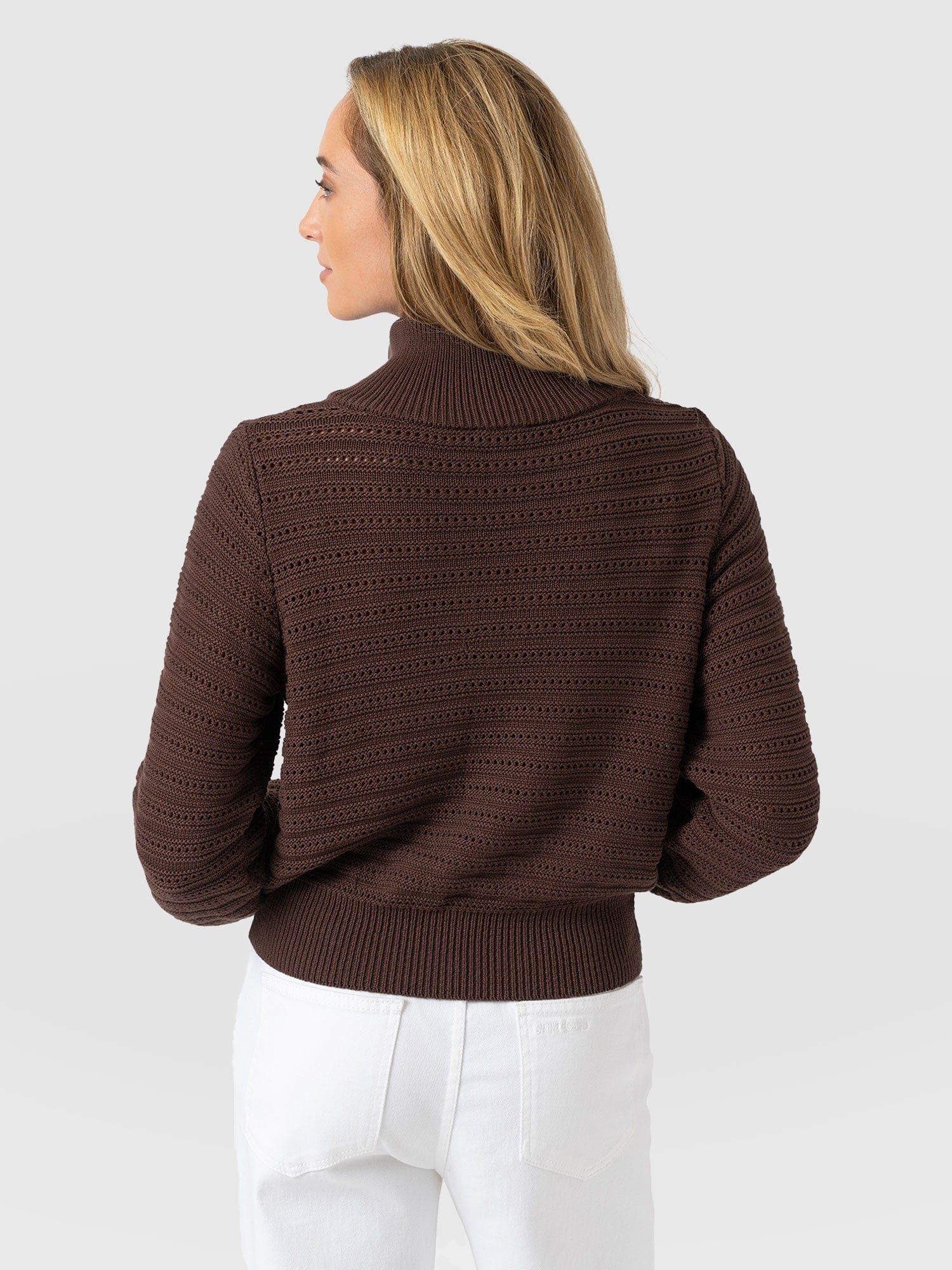 Ester Quarter Zip Knit - Chocolate - Women's Knitwears | Saint + Sofia® USA