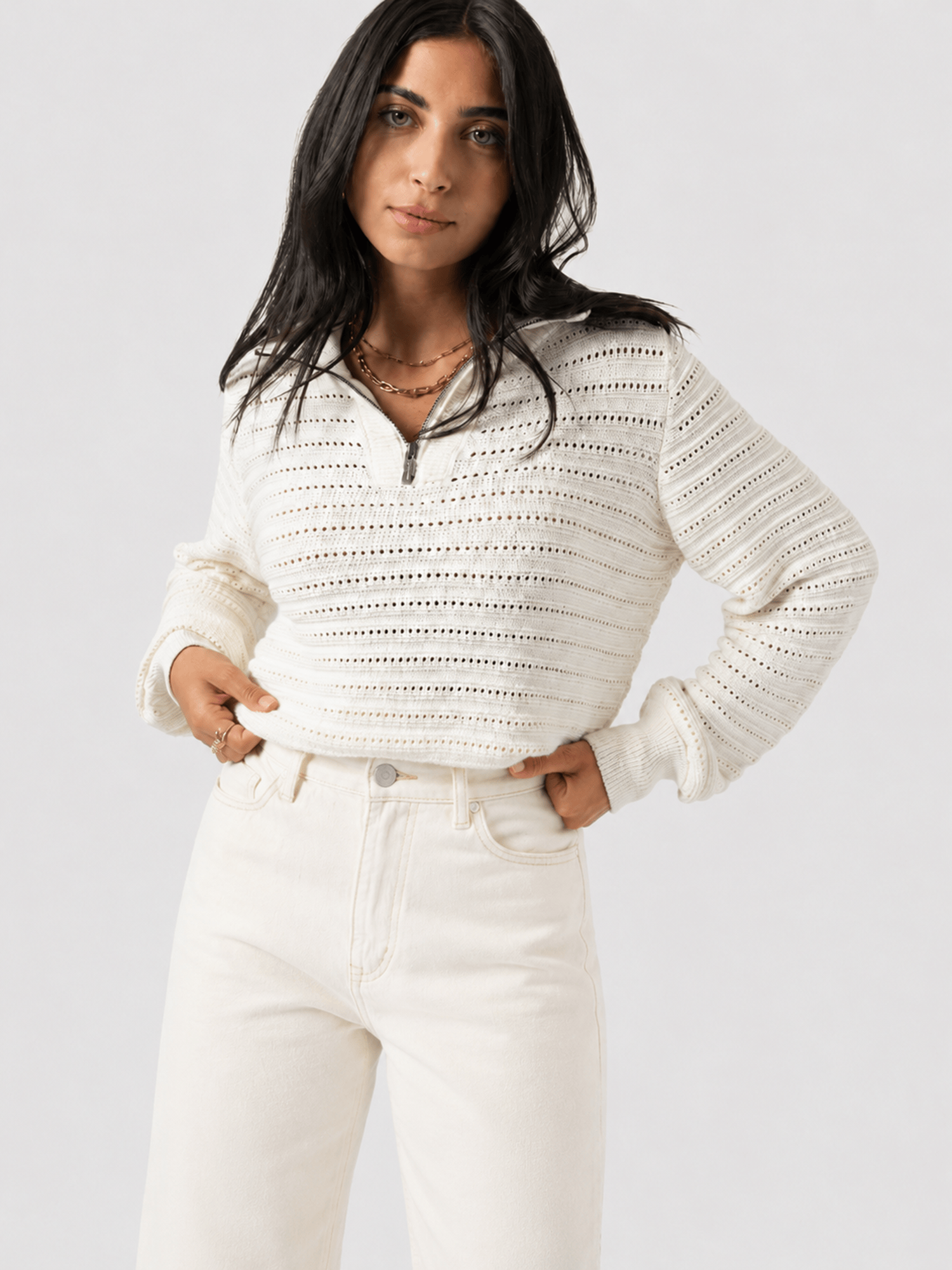 Ester Quarter Zip Knit - Cream - Women's Sweaters | Saint and Sofia® USA