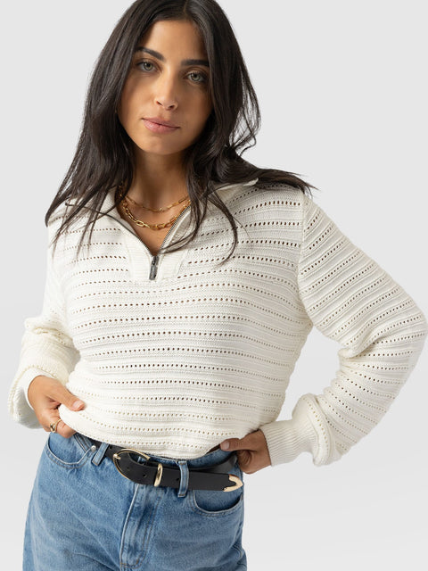 Ester Quarter Zip Knit - Cream - Women's Sweaters | Saint and Sofia® USA