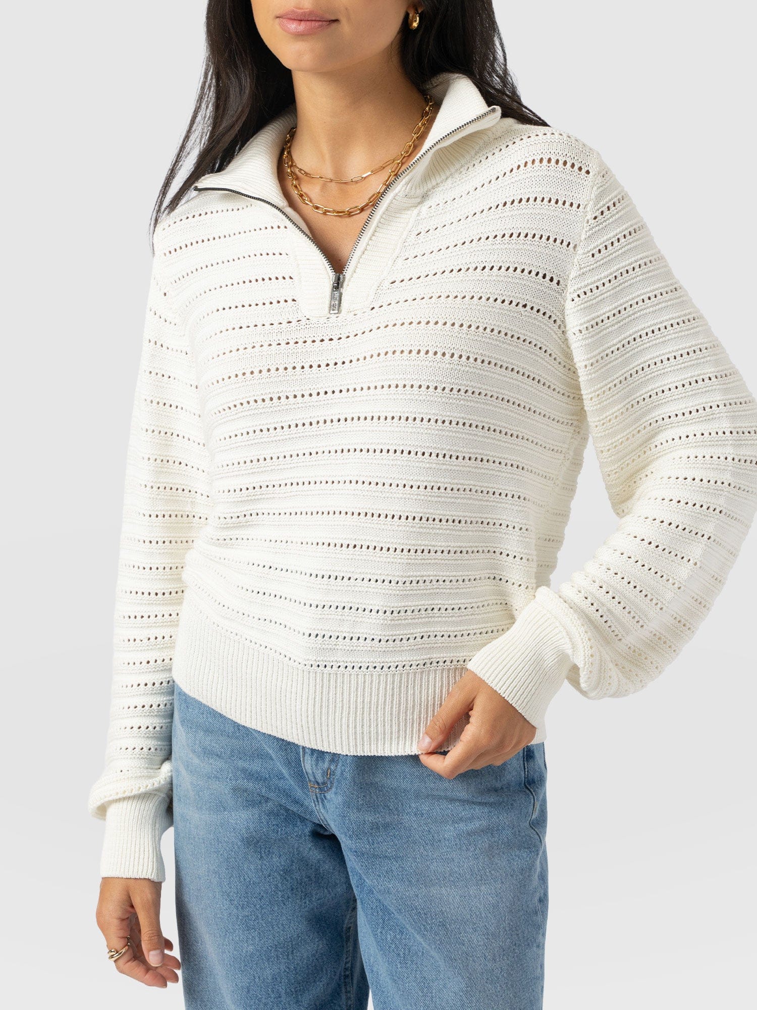 Ester Quarter Zip Knit - Cream - Women's Sweaters | Saint + Sofia® USA