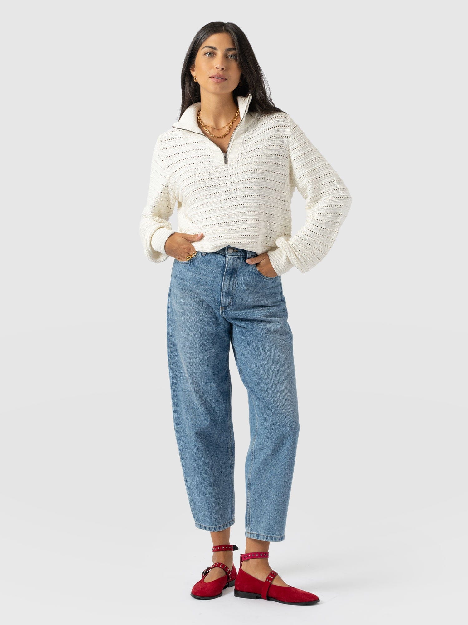Ester Quarter Zip Knit - Cream - Women's Sweaters | Saint + Sofia® USA