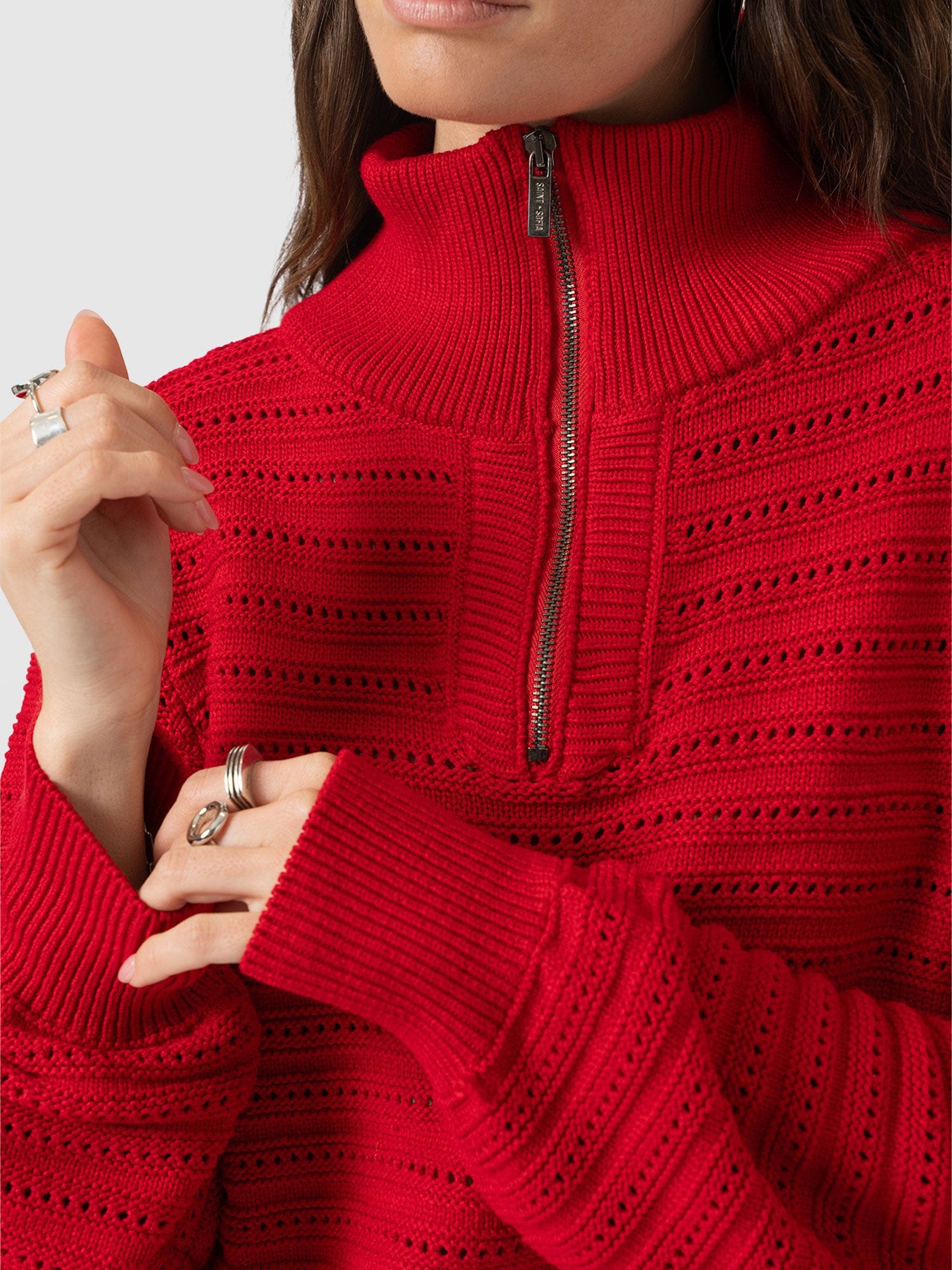 Ester Quarter Zip Knit - Red - Women's Sweaters | Saint + Sofia® USA