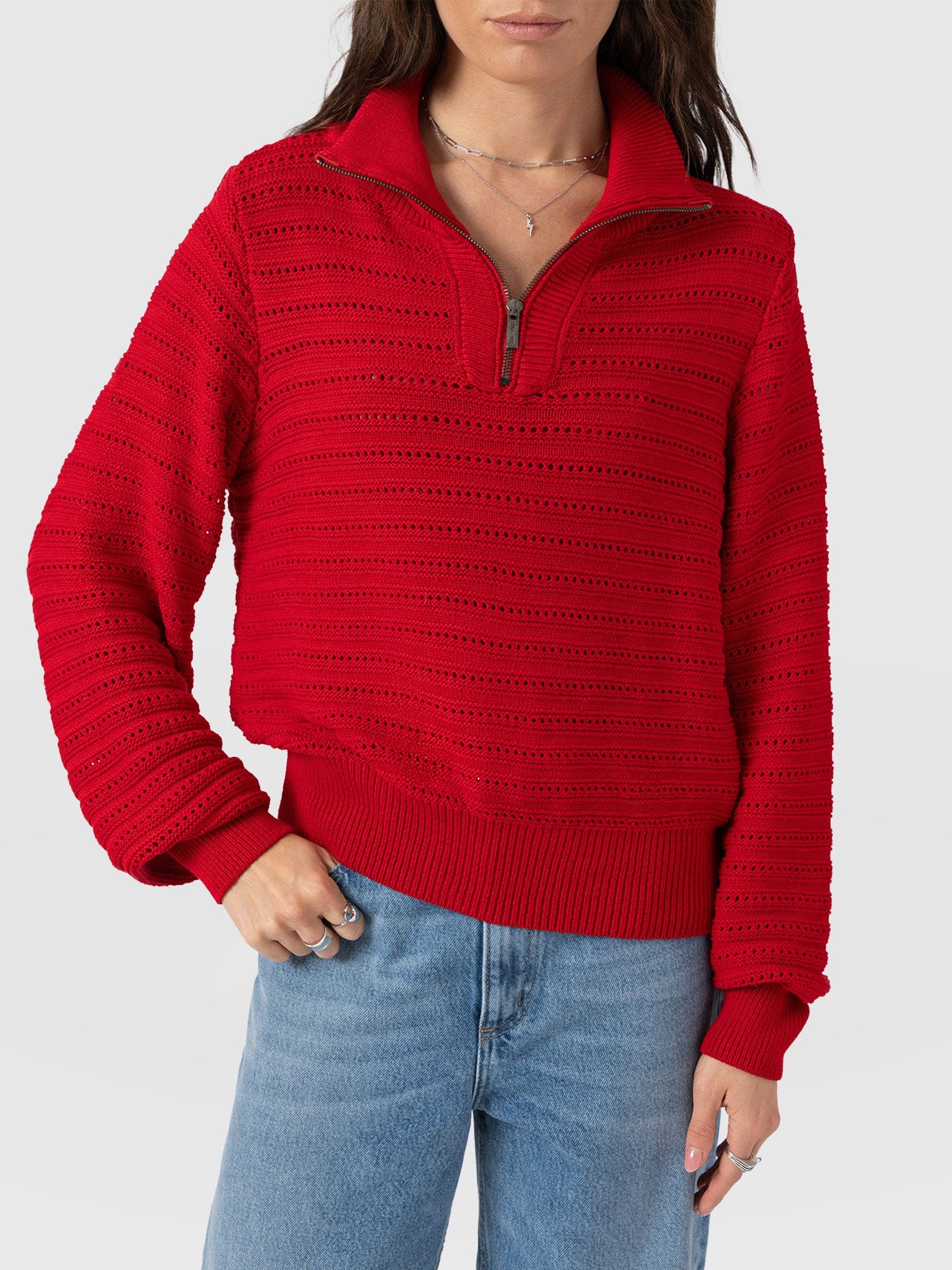 Ester Quarter Zip Knit - Red - Women's Sweaters | Saint + Sofia® USA
