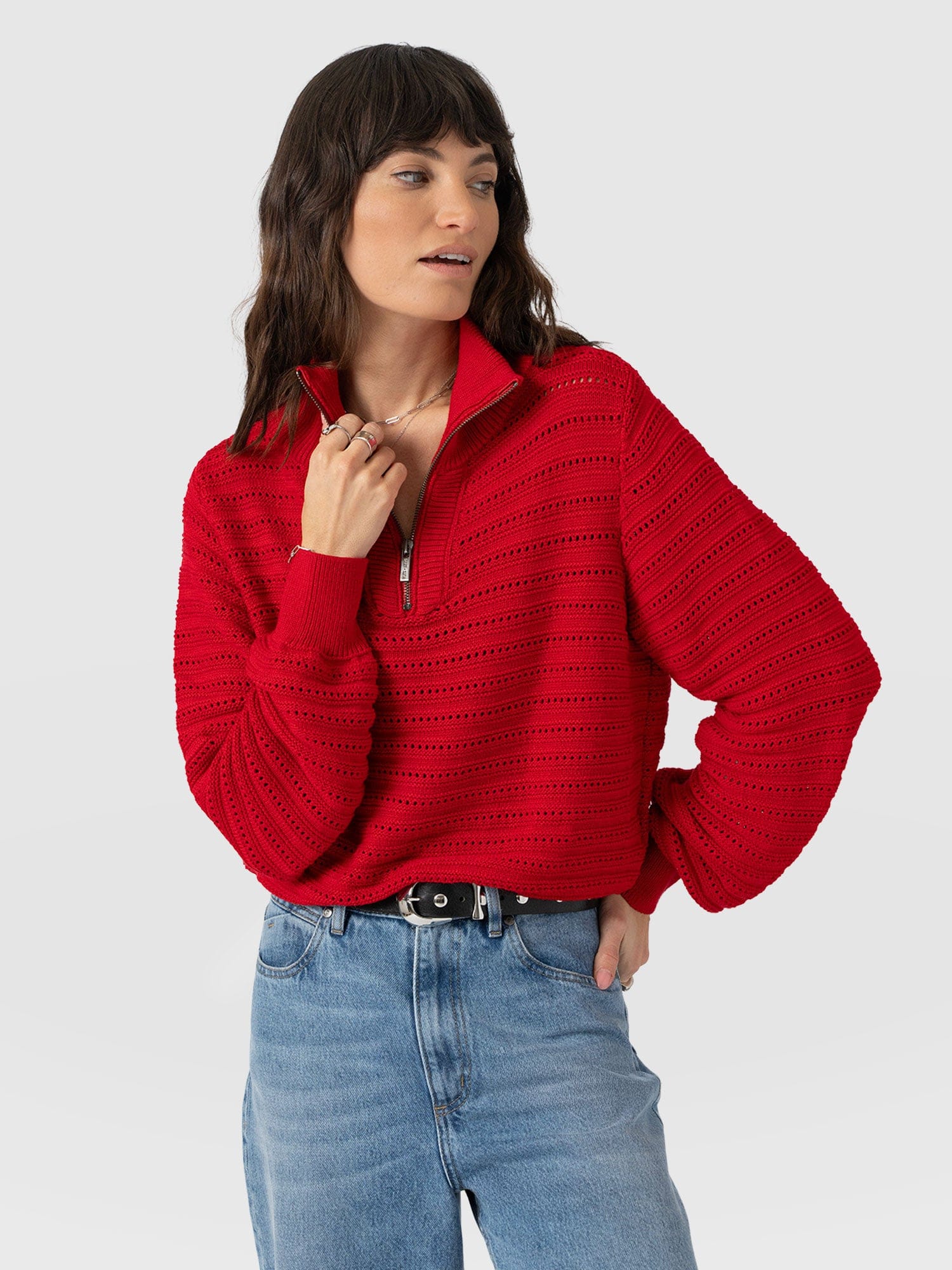 Ester Quarter Zip Knit - Red - Women's Sweaters | Saint + Sofia® USA