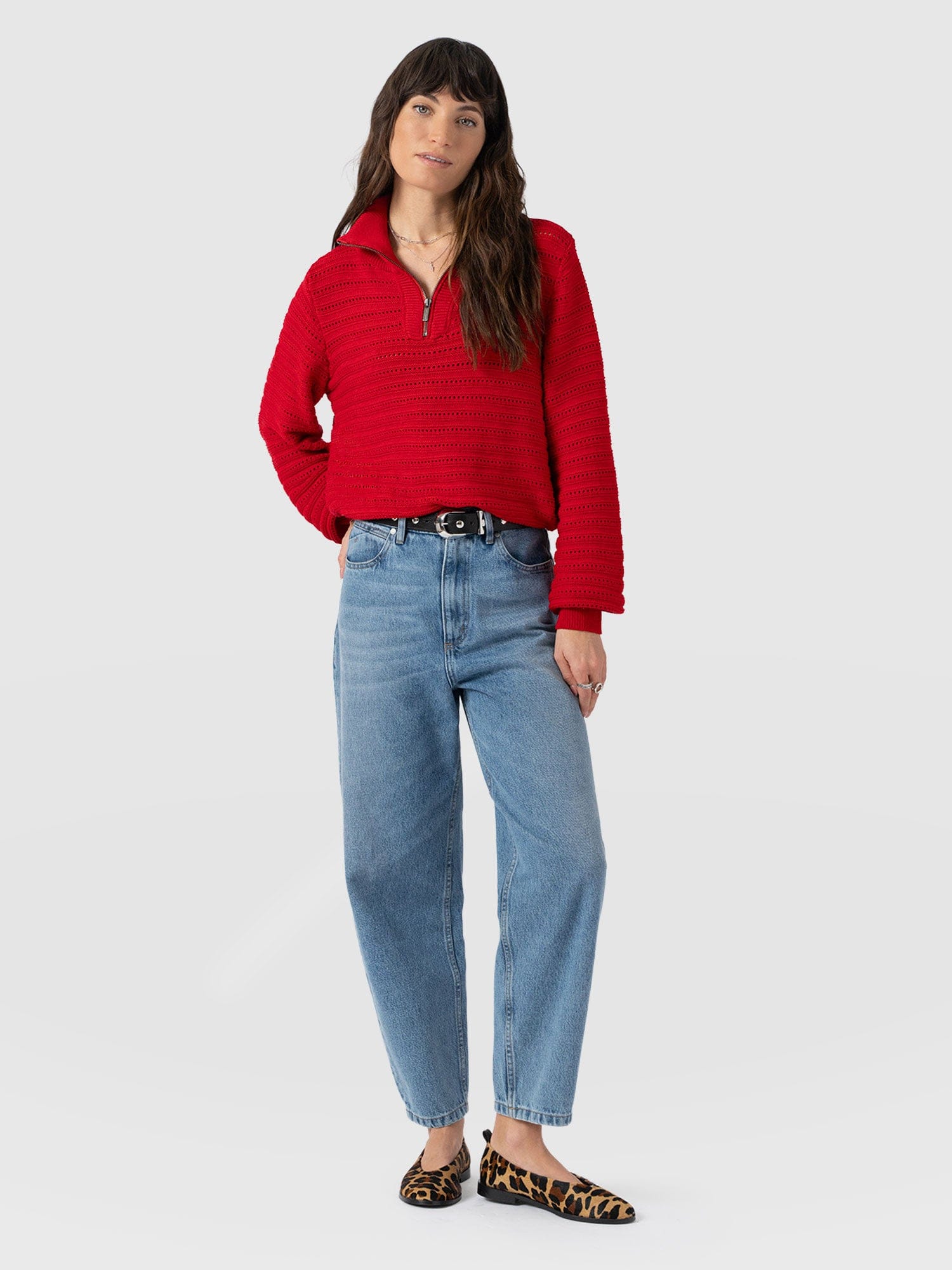 Ester Quarter Zip Knit - Red - Women's Sweaters | Saint + Sofia® USA