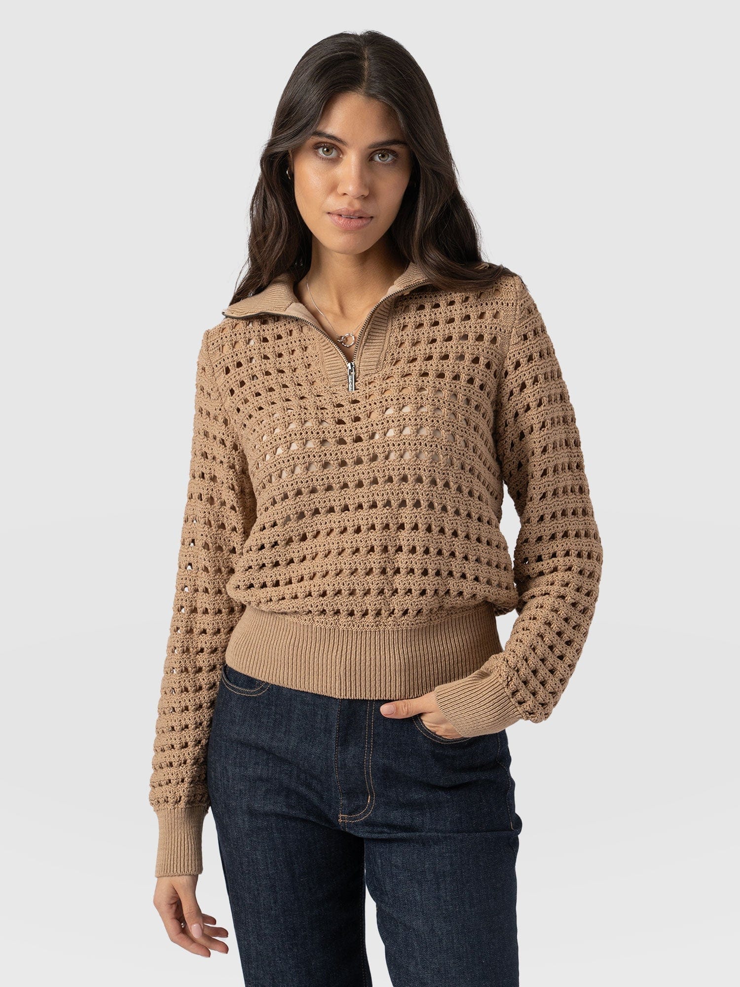 Ester Quarter Zip Knit - Camel - Women's Knitwear | Saint + Sofia® US
