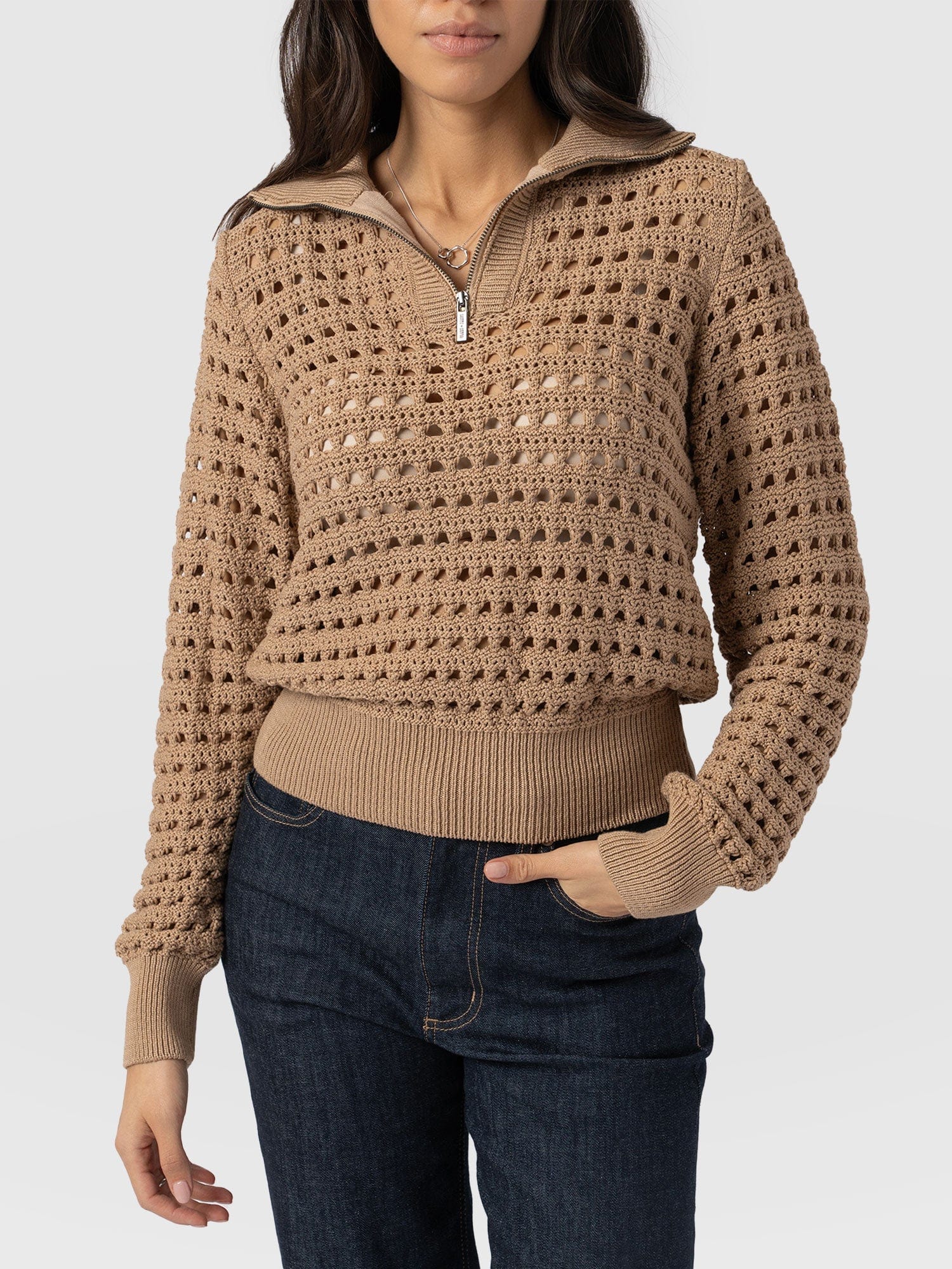 Ester Quarter Zip Knit - Camel - Women's Knitwear | Saint + Sofia® US