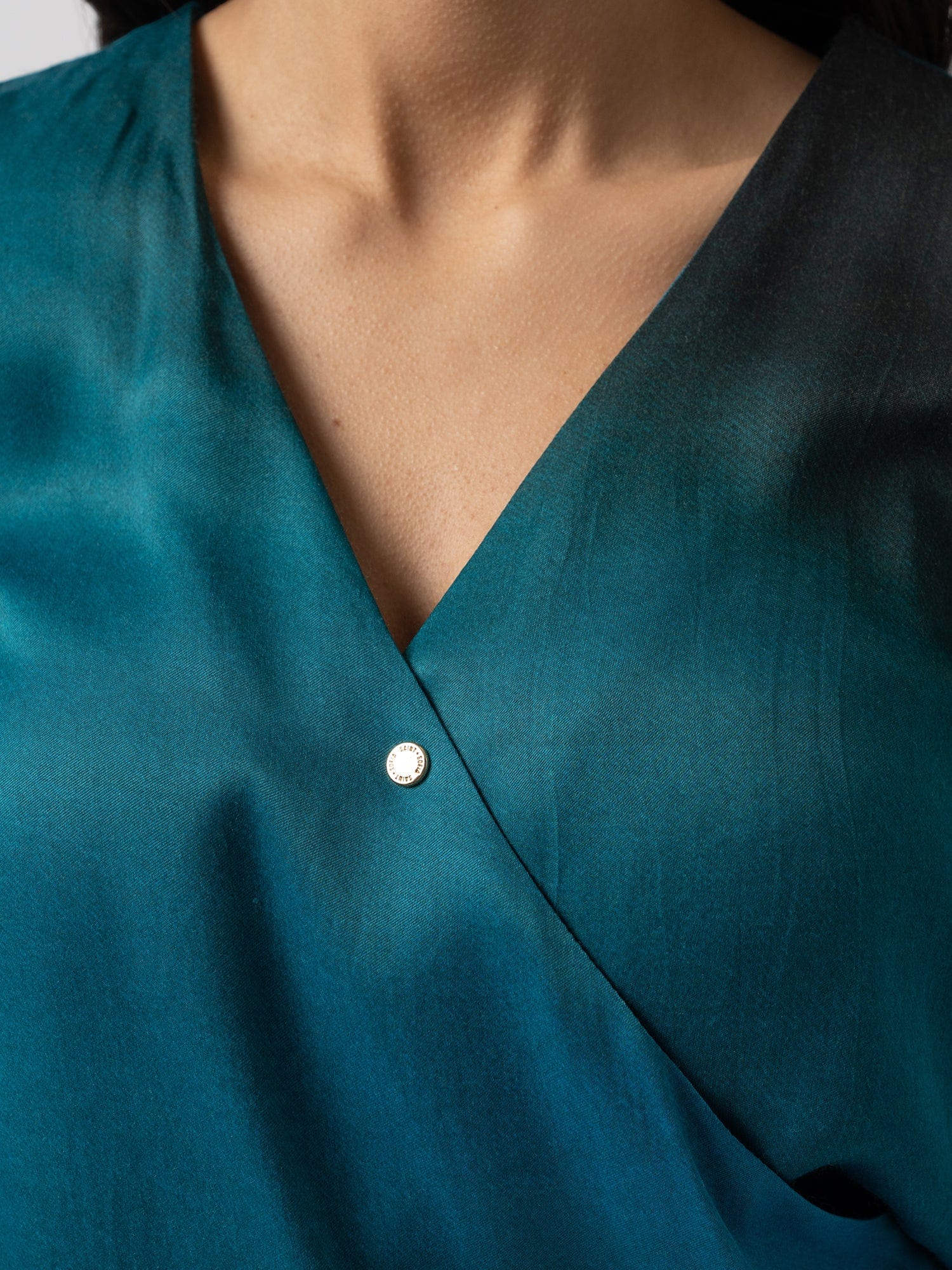 Ester Ruched Wrap Top Blue Coral Women's Tops Saint + Sofia® USA