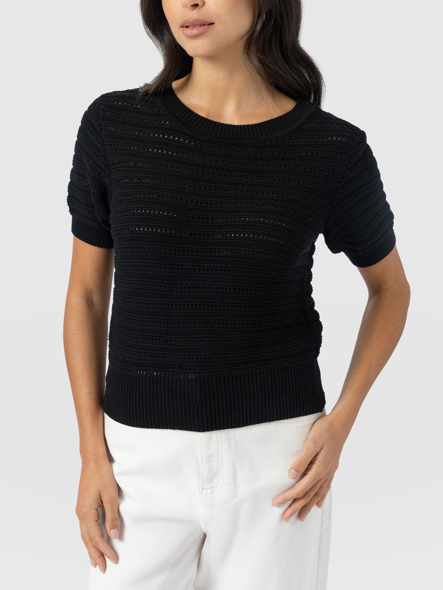 Ester Short Sleeve Knit - Black - Women's Sweaters | Saint + Sofia® USA