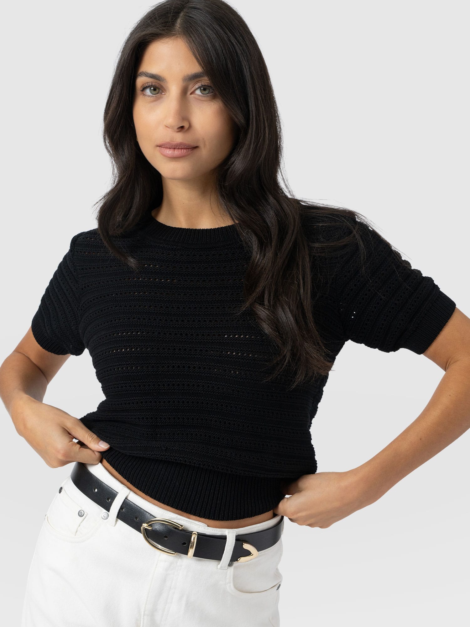 Ester Short Sleeve Knit - Black - Women's Sweaters | Saint + Sofia® USA
