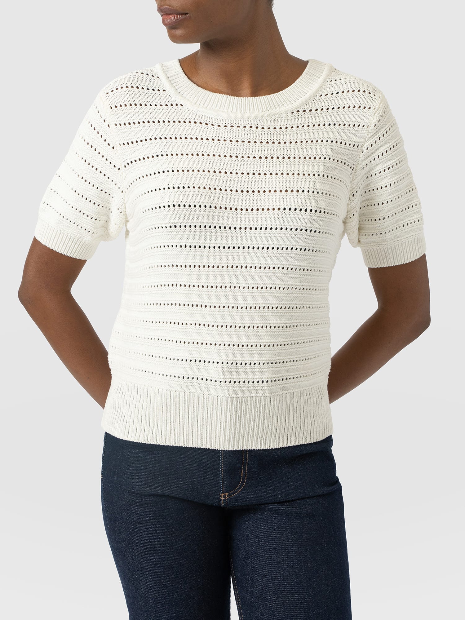Ester Short Sleeve Knit - Cream - Women's Sweaters | Saint and Sofia® USA