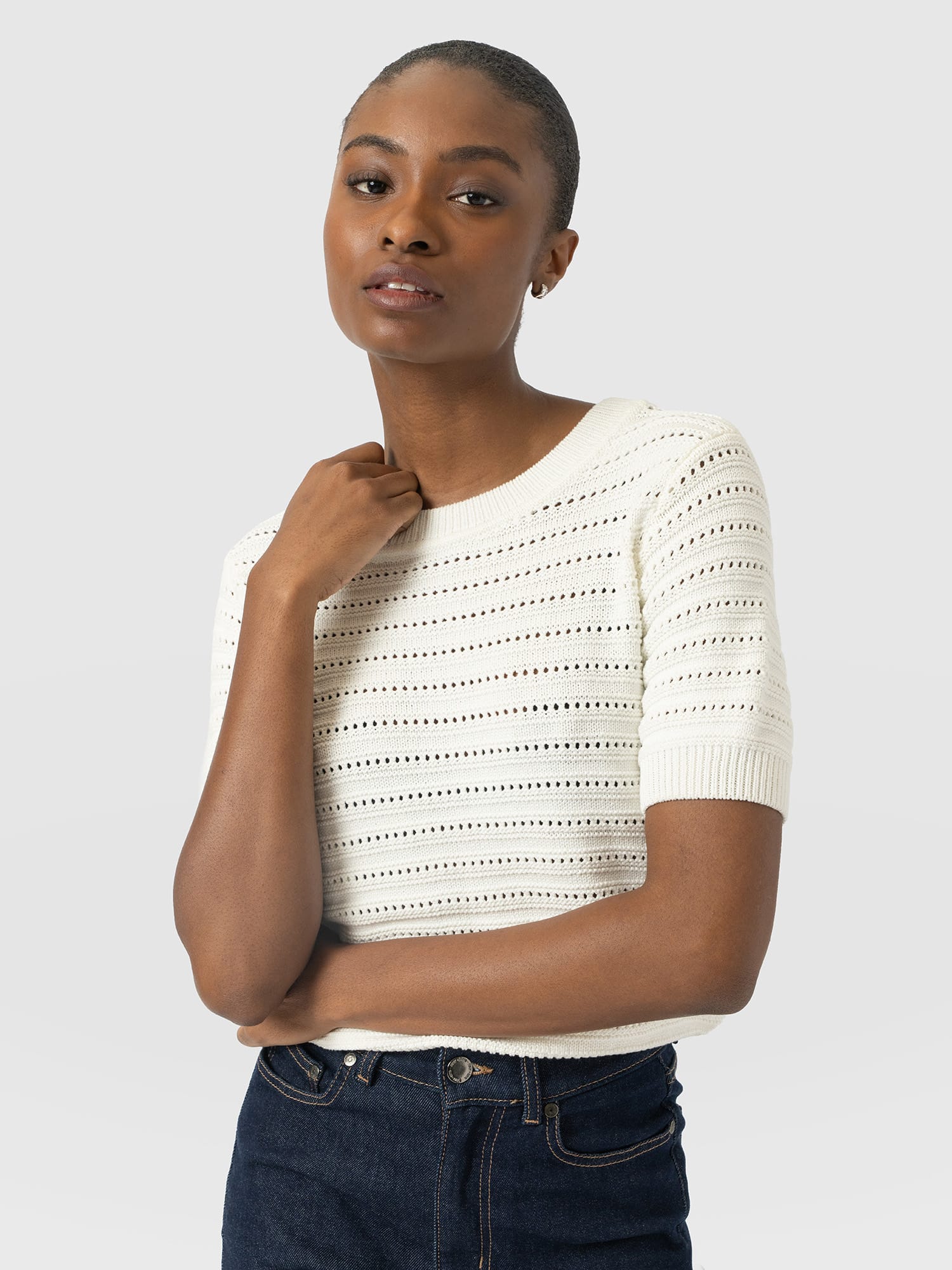 Ester Short Sleeve Knit - Cream - Women's Sweaters | Saint and Sofia® USA