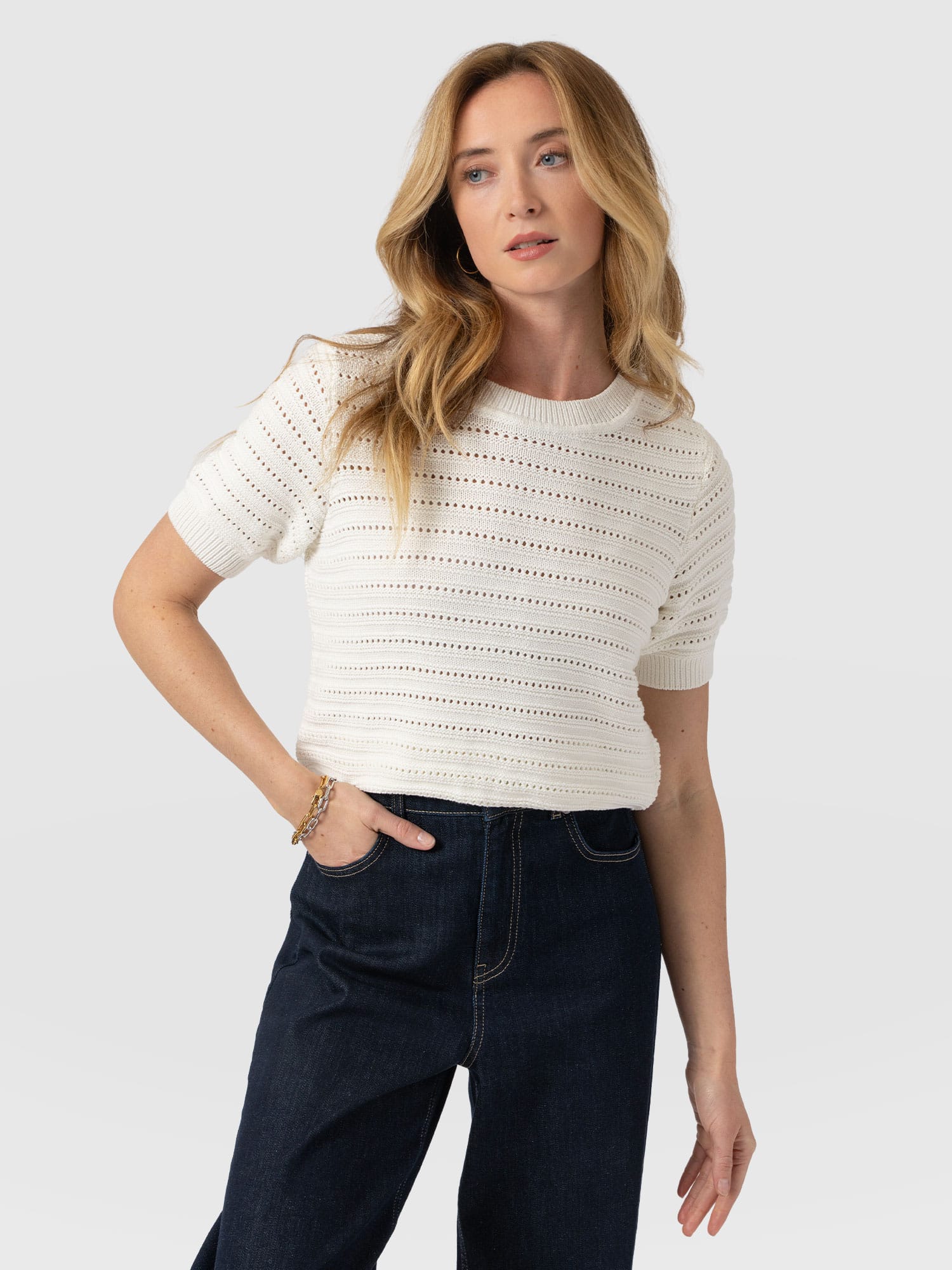 Ester Short Sleeve Knit - Cream - Women's Sweaters | Saint + Sofia® USA