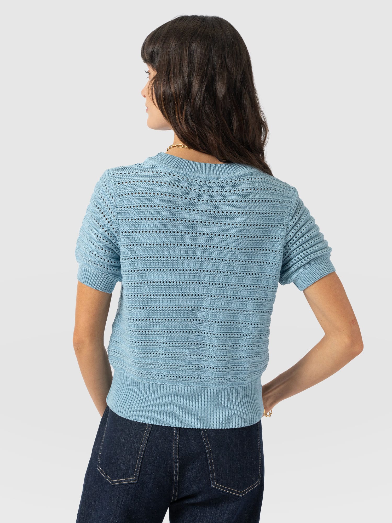 Ester Short Sleeve Knit - Powder Blue - Women's Sweaters | Saint + Sofia® USA