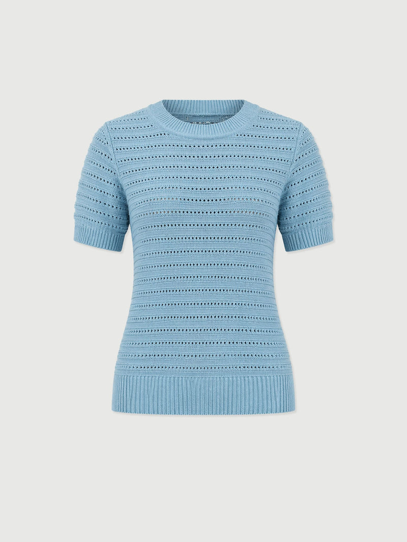 Ester Short Sleeve Knit - Powder Blue - Women's Sweaters | Saint + Sofia® USA