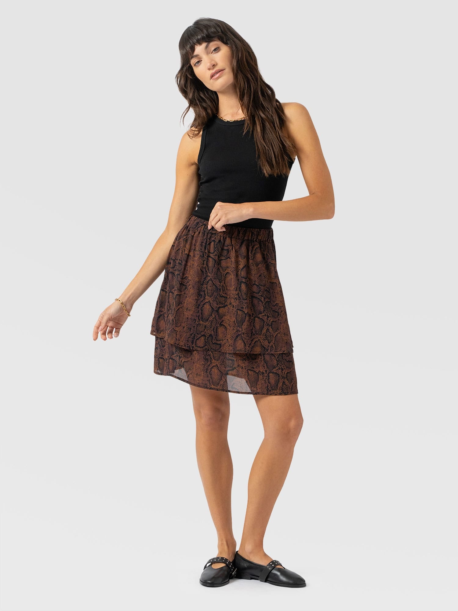 Etta Layered Mini Skirt Brown Snake - Women's Skirts | Saint + Sofia® US