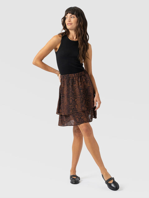Etta Layered Mini Skirt Brown Snake - Women's Skirts | Saint + Sofia® US