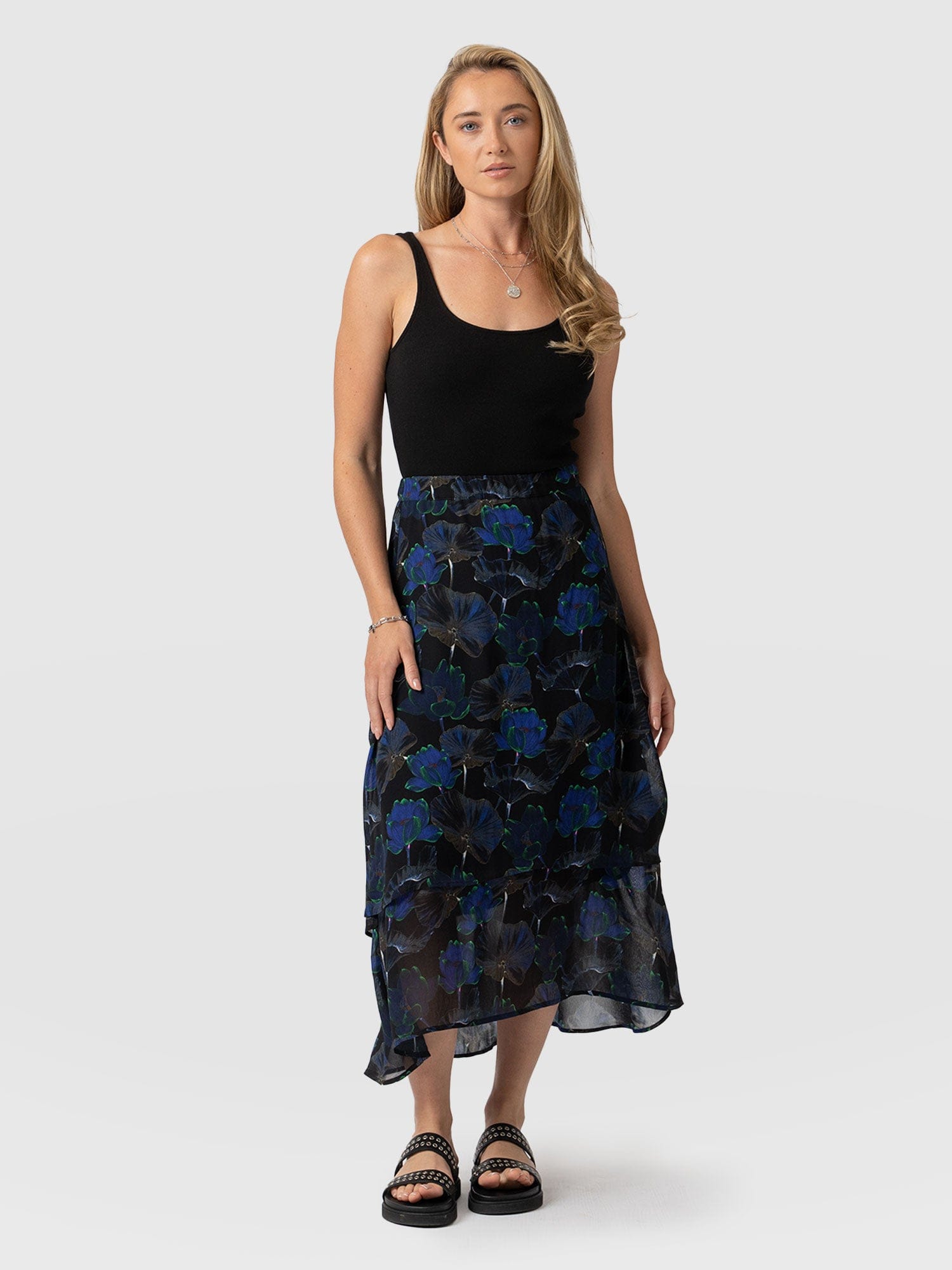 Etta Layered Skirt Blue Flora - Women's Skirts | Saint + Sofia® USA