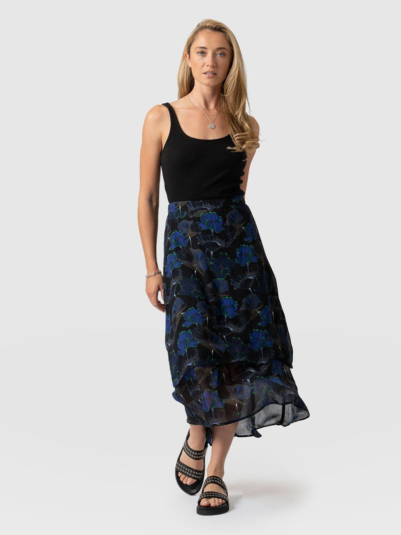 Etta Layered Skirt Blue Flora - Women's Skirts | Saint + Sofia® USA