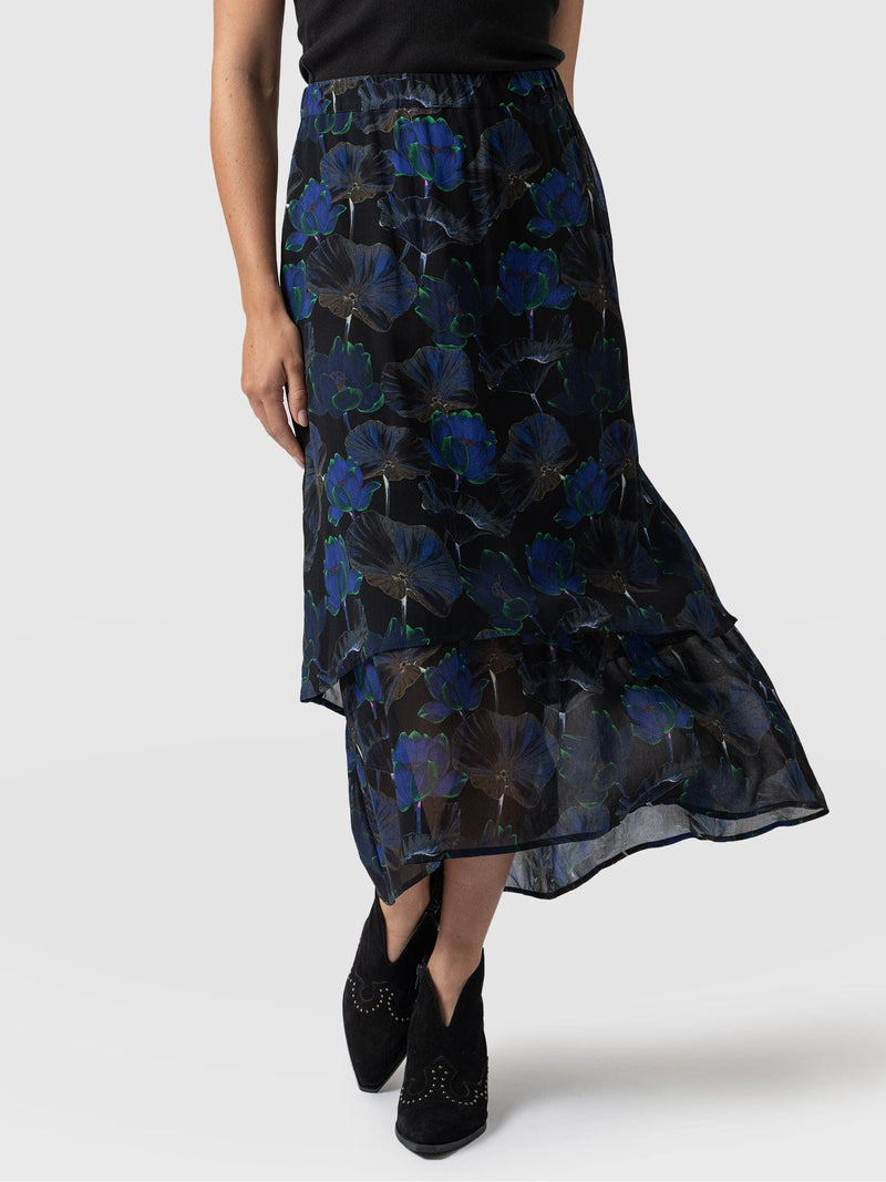 Etta Layered Skirt Blue Flora - Women's Skirts | Saint + Sofia® USA