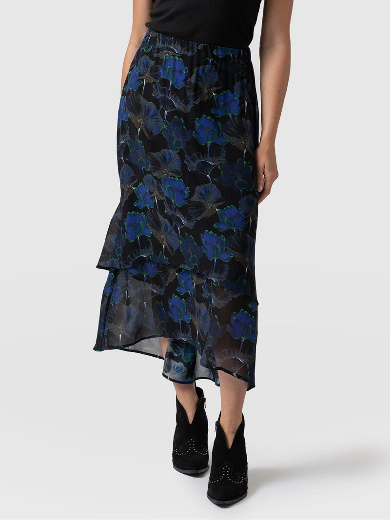 Etta Layered Skirt Blue Flora - Women's Skirts | Saint + Sofia® USA