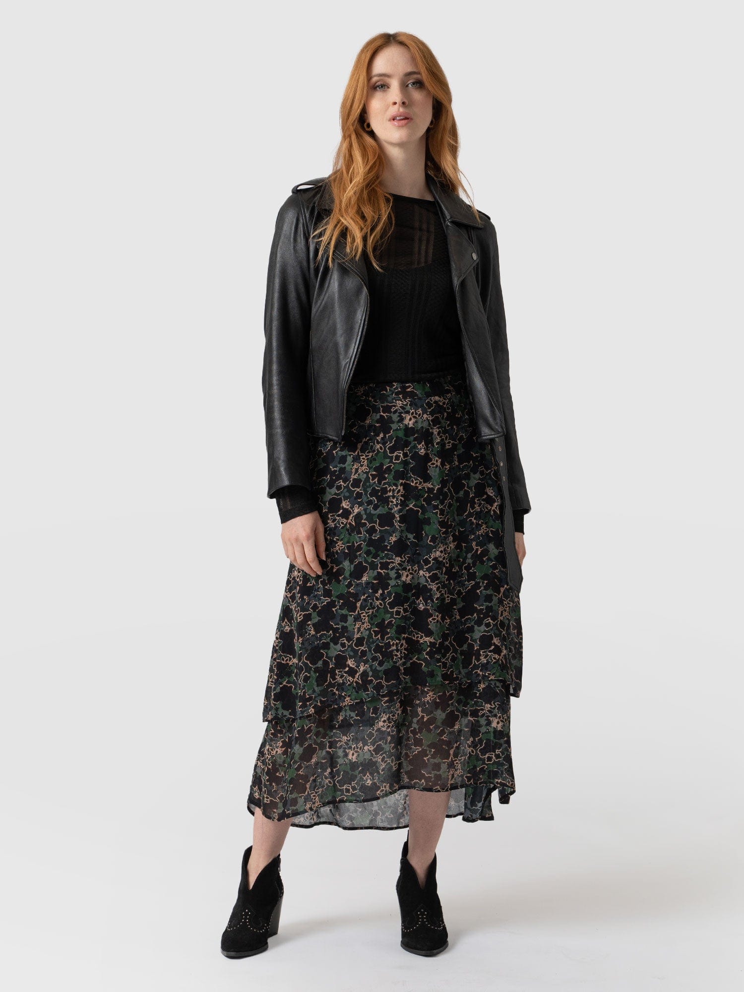 Layered green outlet skirt